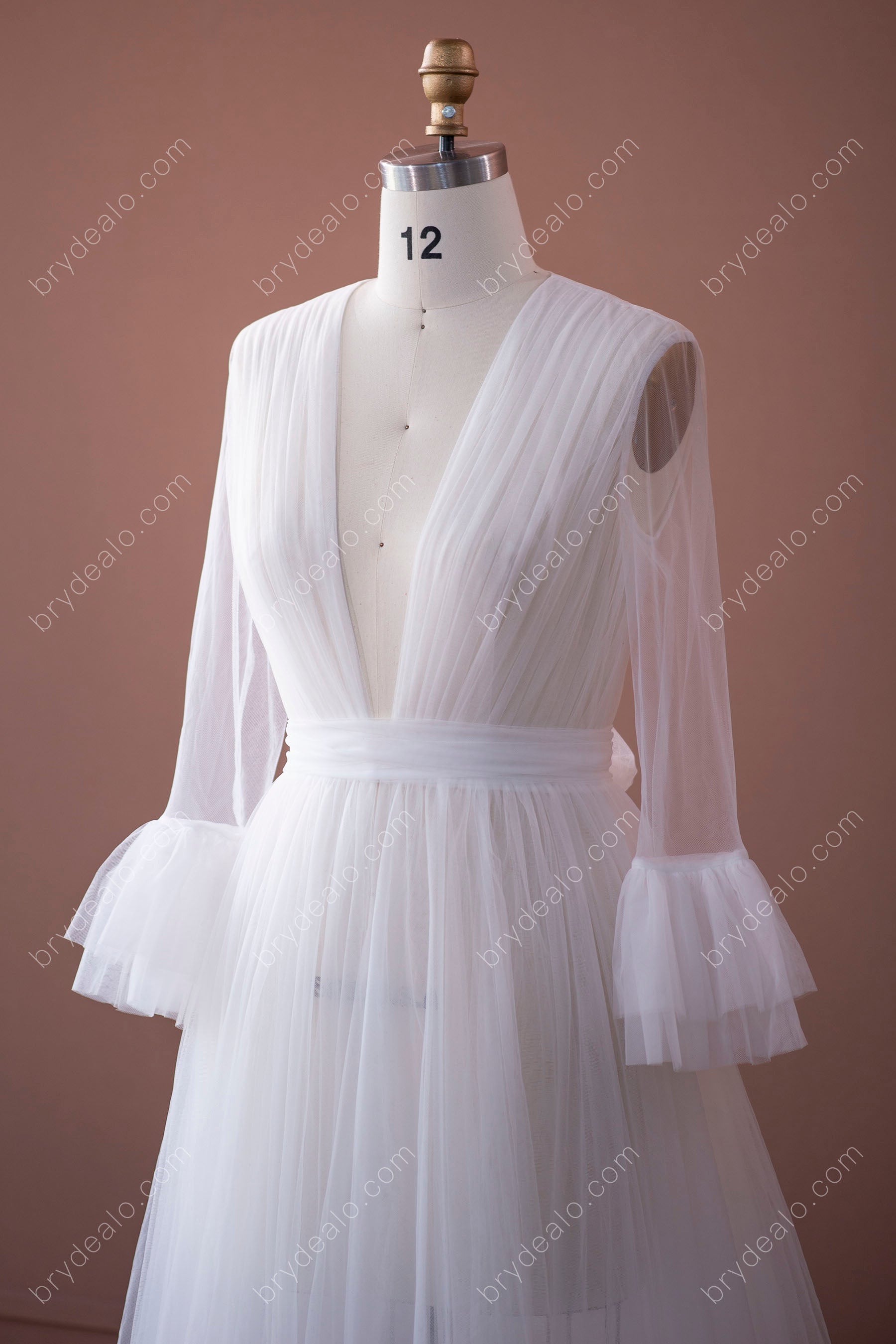 Bell Sleeve Plunging Bridal Robe