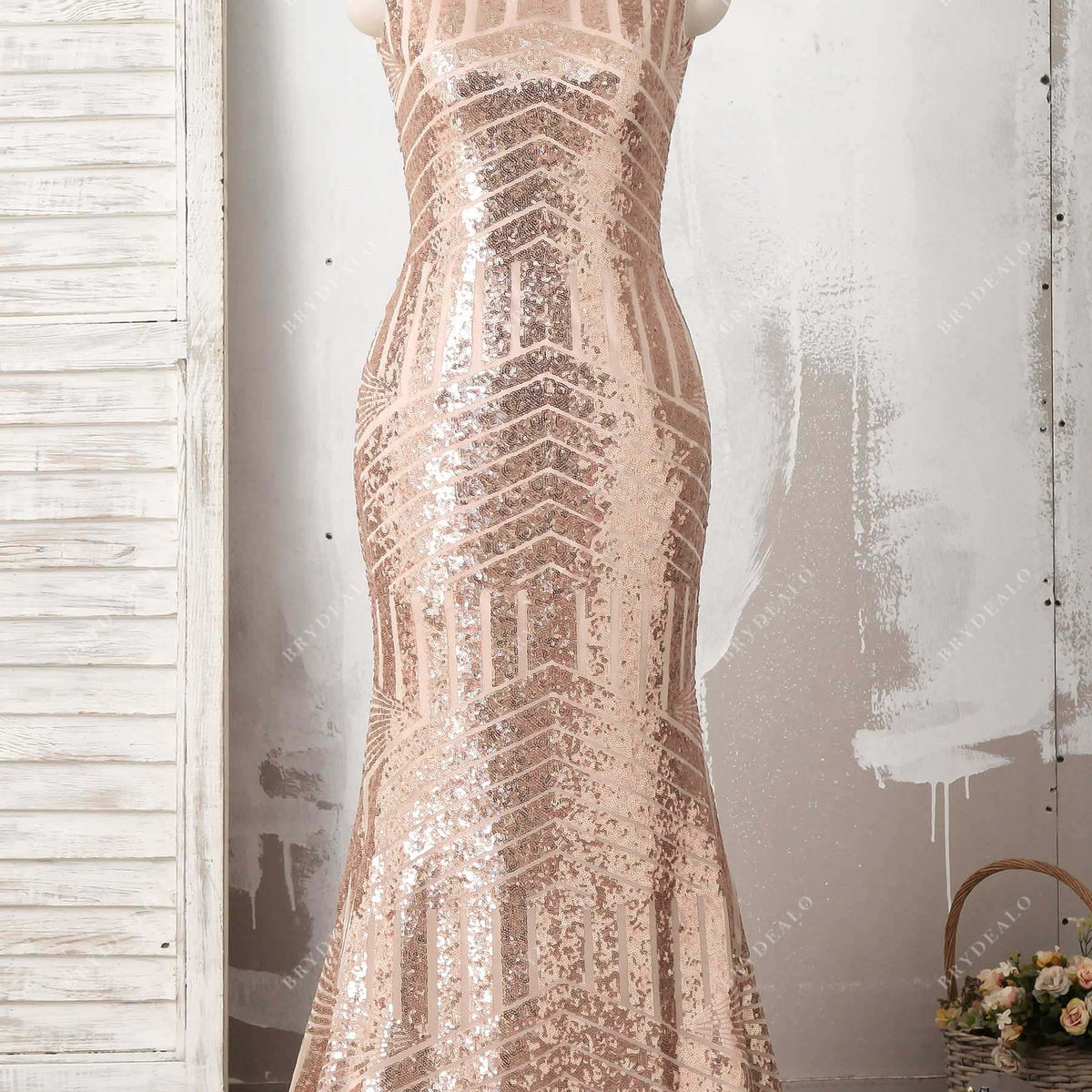 sparkly rose gold dress Sparkly Striped Gold Sequin Mermaid Prom Dress