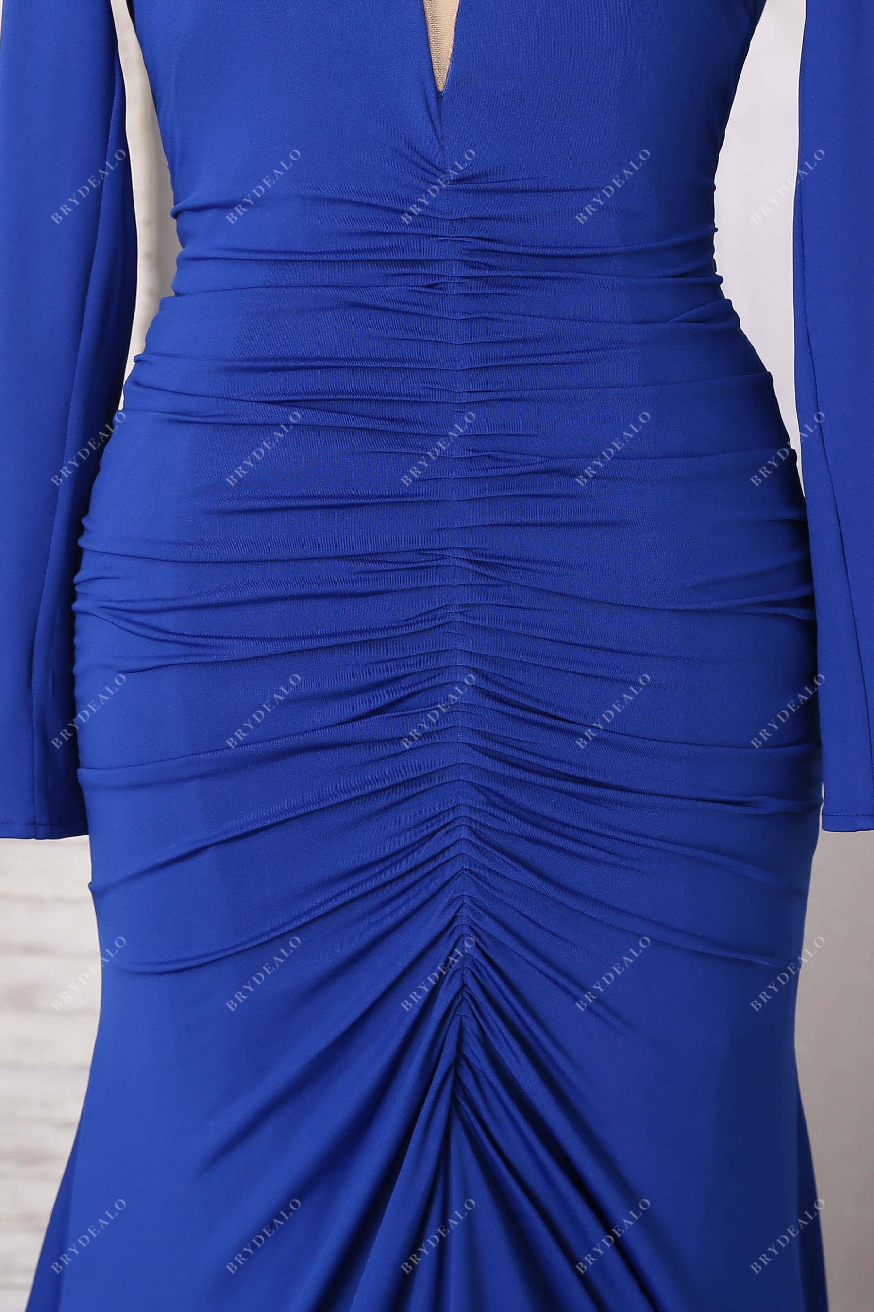 royal blue ruched jersey prom dress