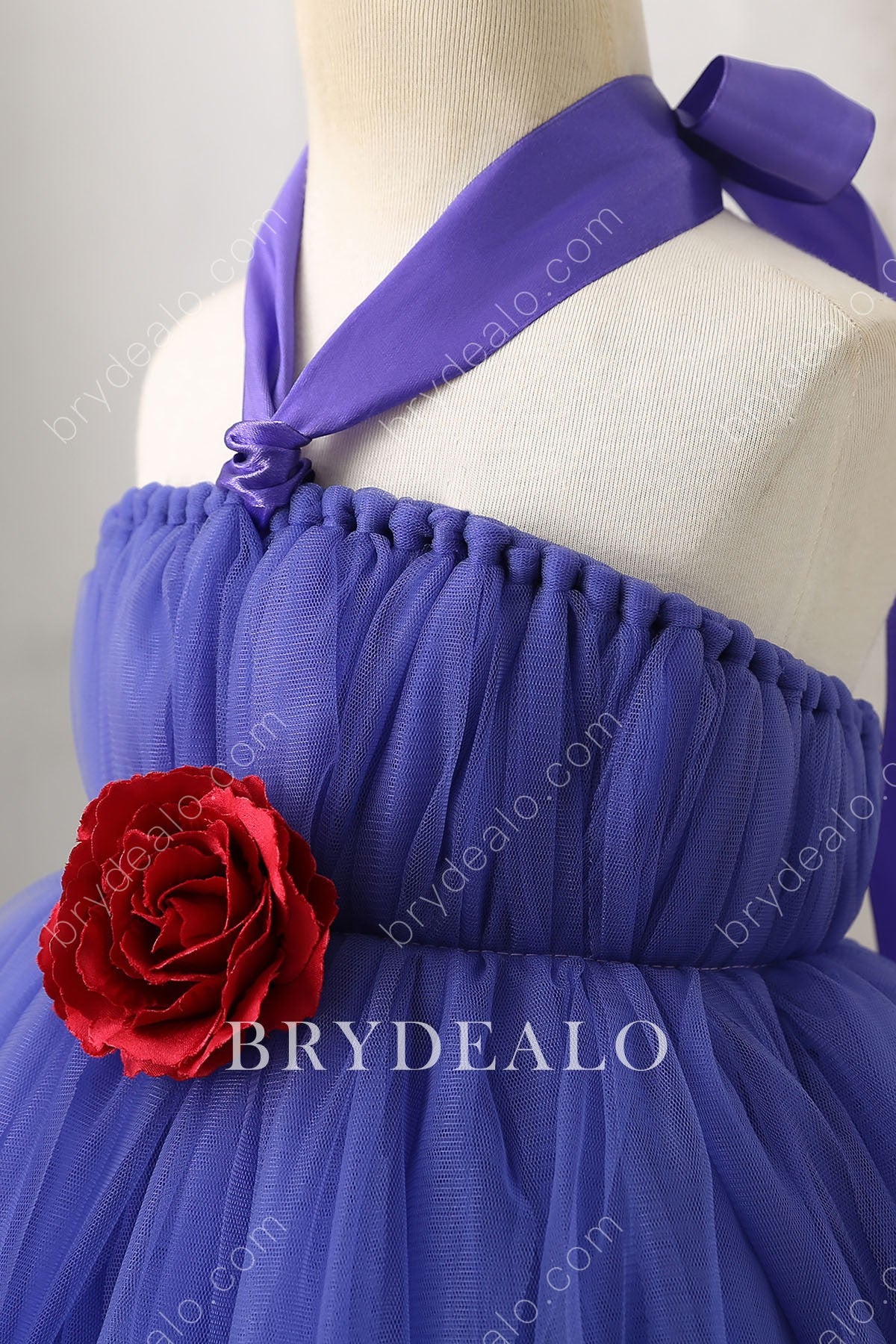 Ruby 3D Rose Pleated Tulle Flower Girl Ball Gown