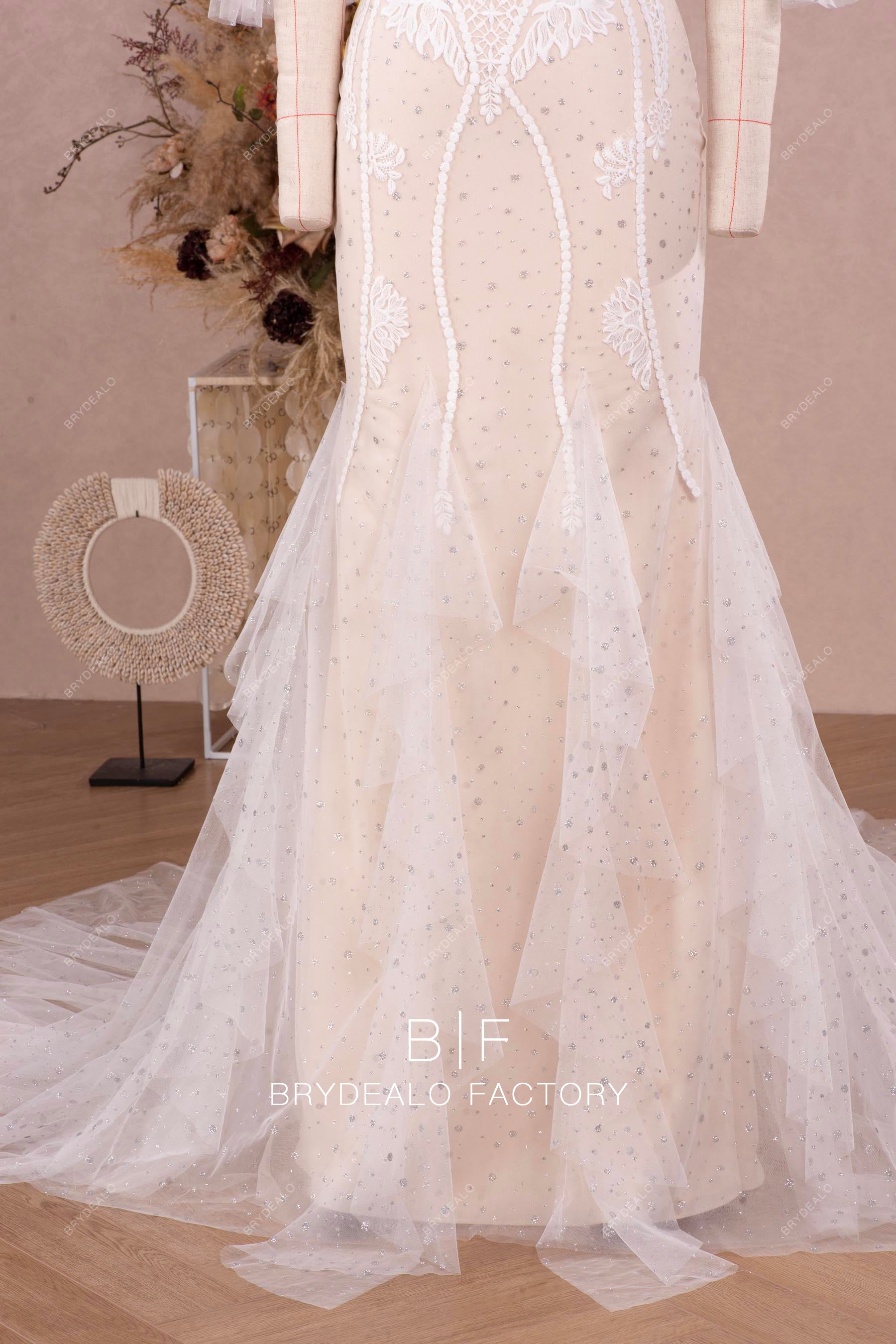 ruffled mermaid shimmery tulle wedding dress