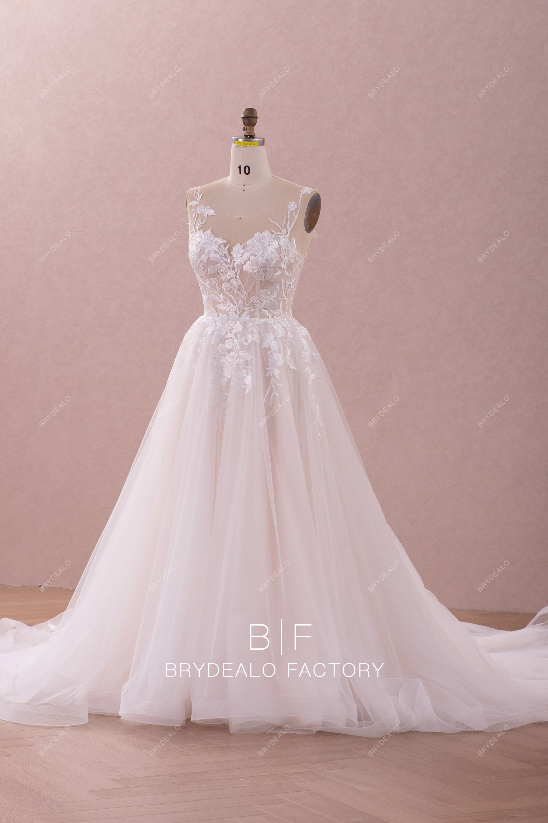 ruffled skirt lace tulle wedding gown