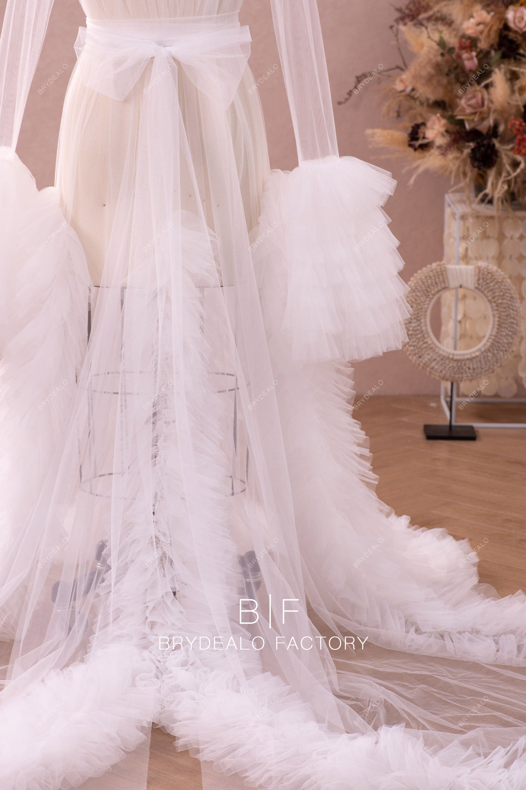 ruffled train bridal robe