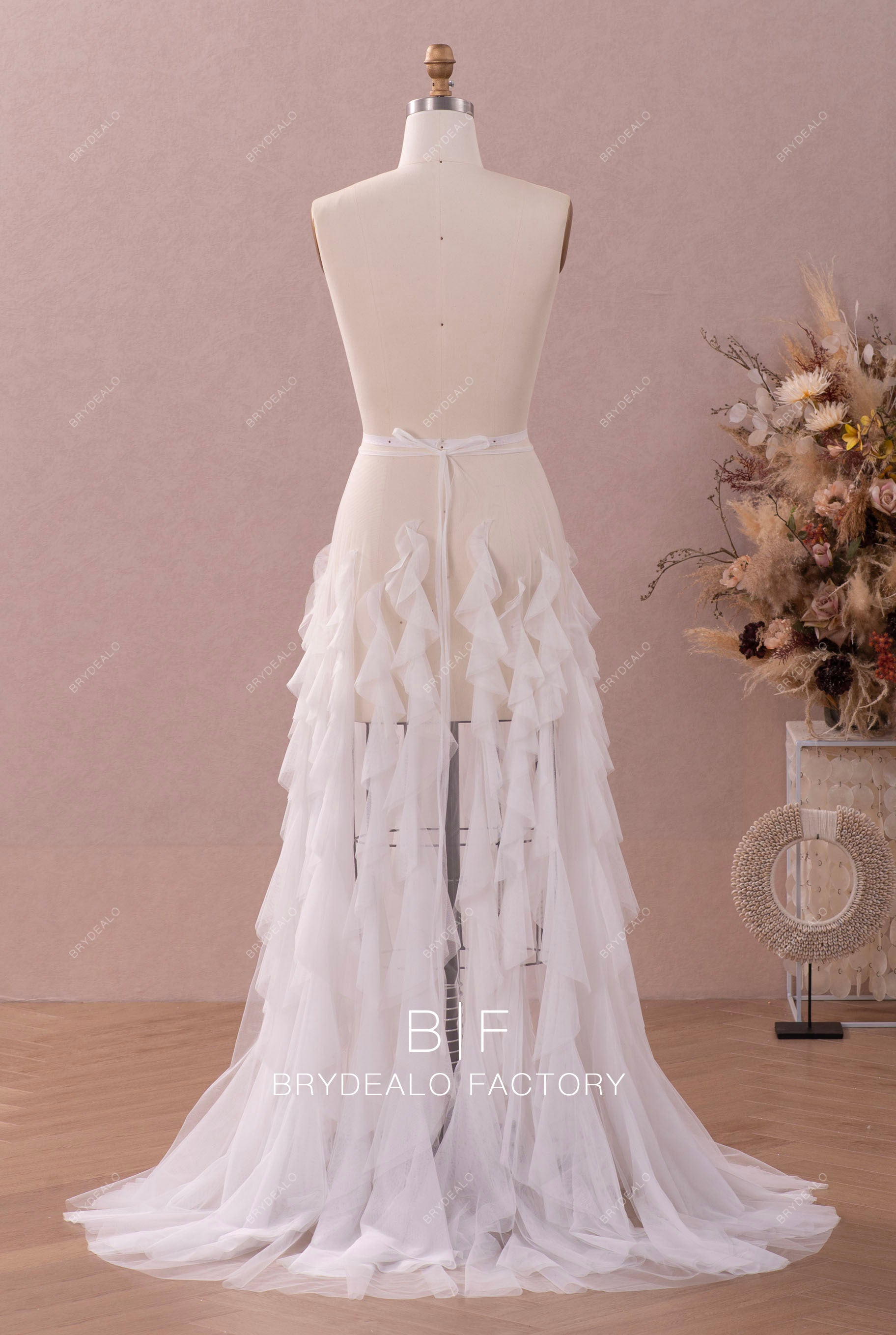 ruffled tulle bridal overskirt