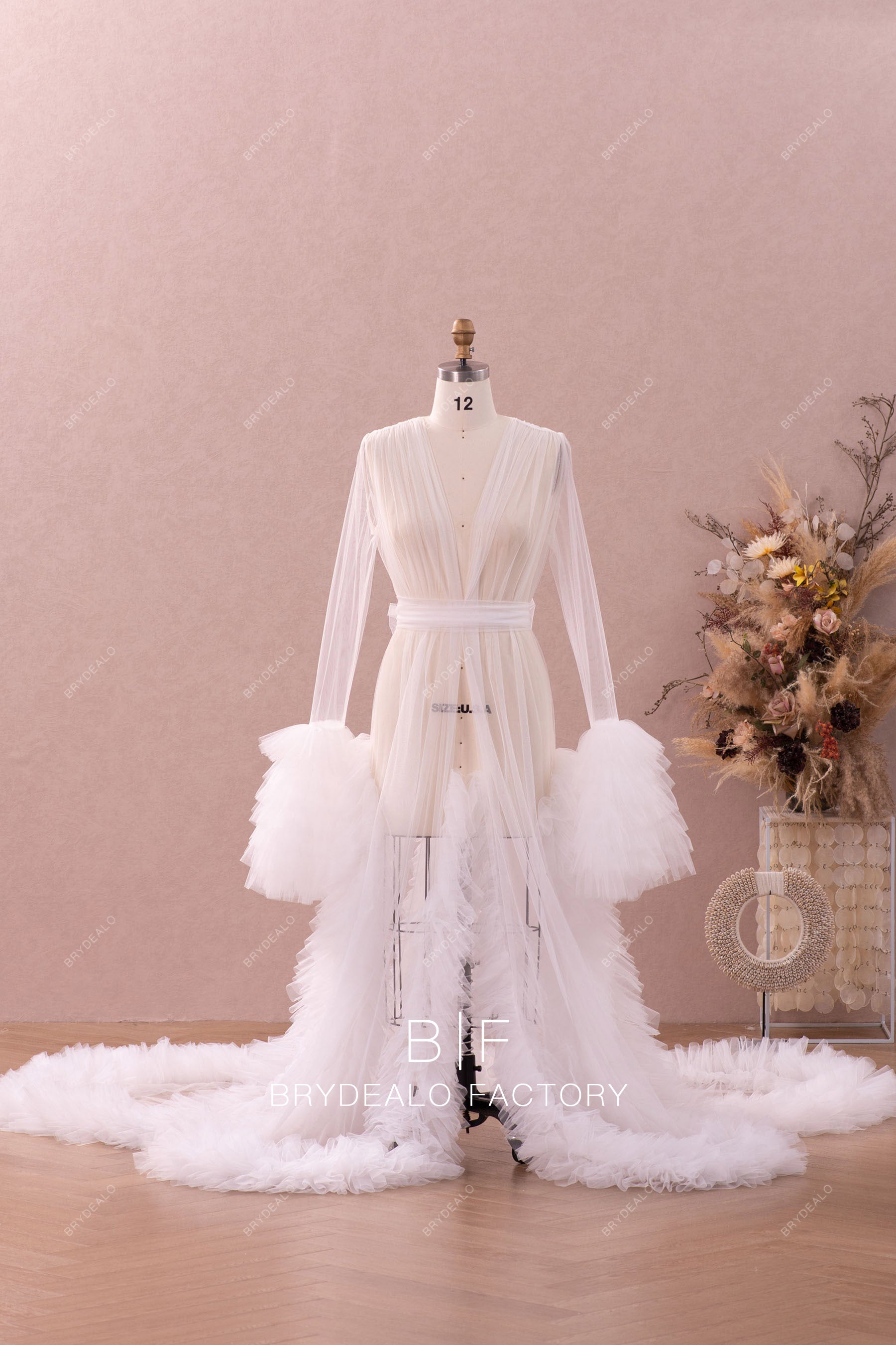 ruffled tulle bridal robe