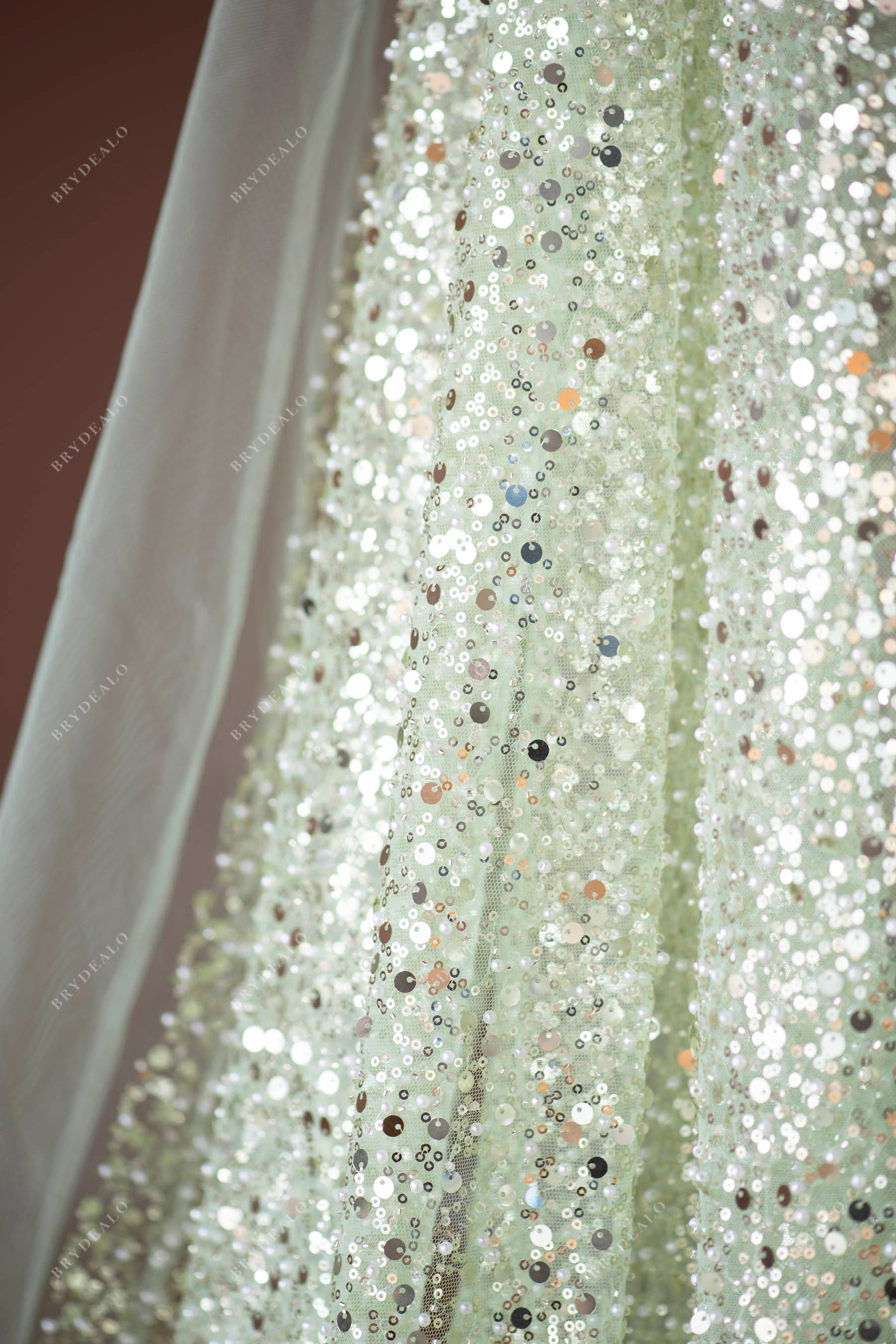 sage gress sparkly sequin beading fabric
