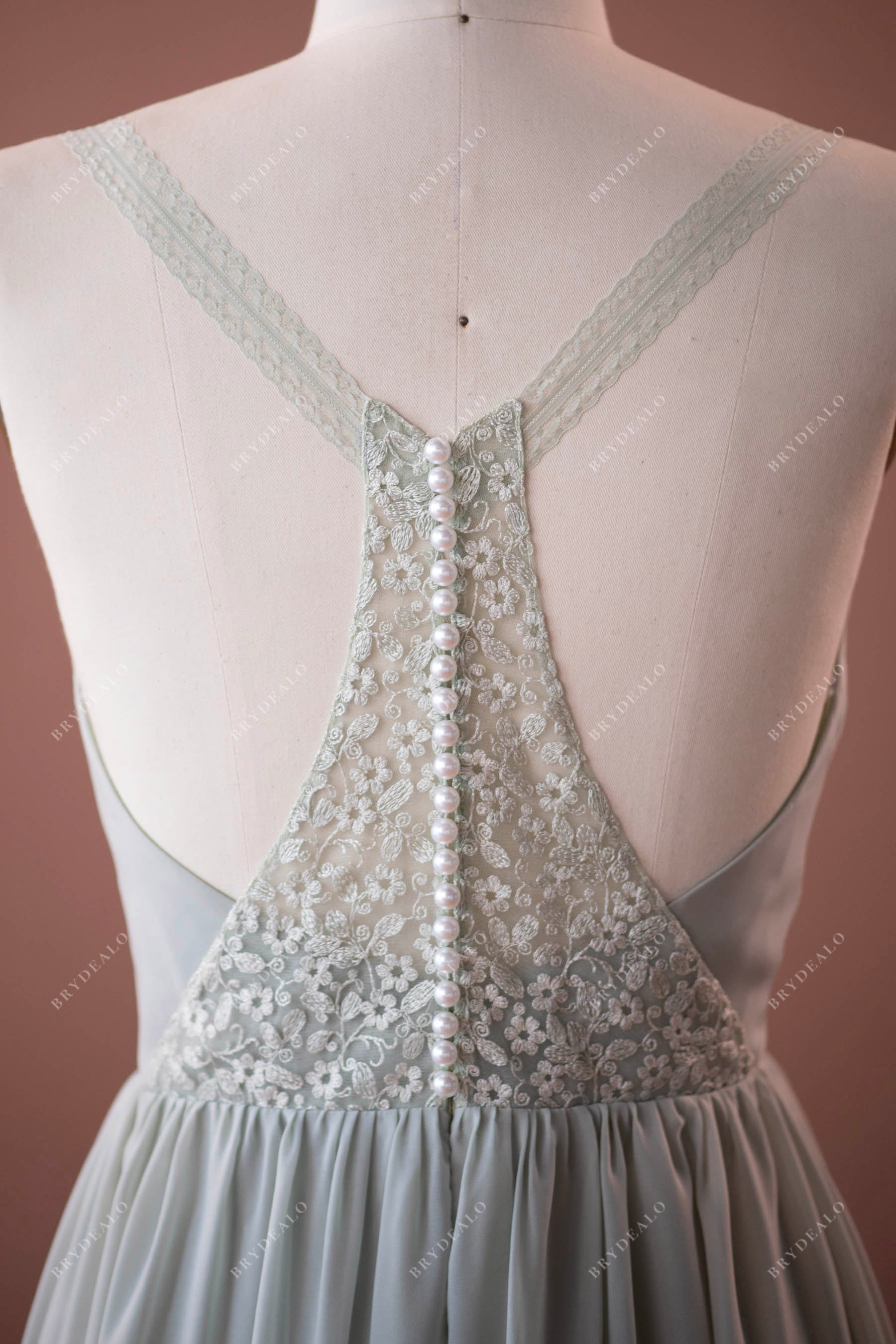 Sample Sale | Sage Green Pearls Chiffon A-Line Bridesmaid Dress Sample Sale | Sage Green Pearls Chiffon A-Line Bridesmaid Dress