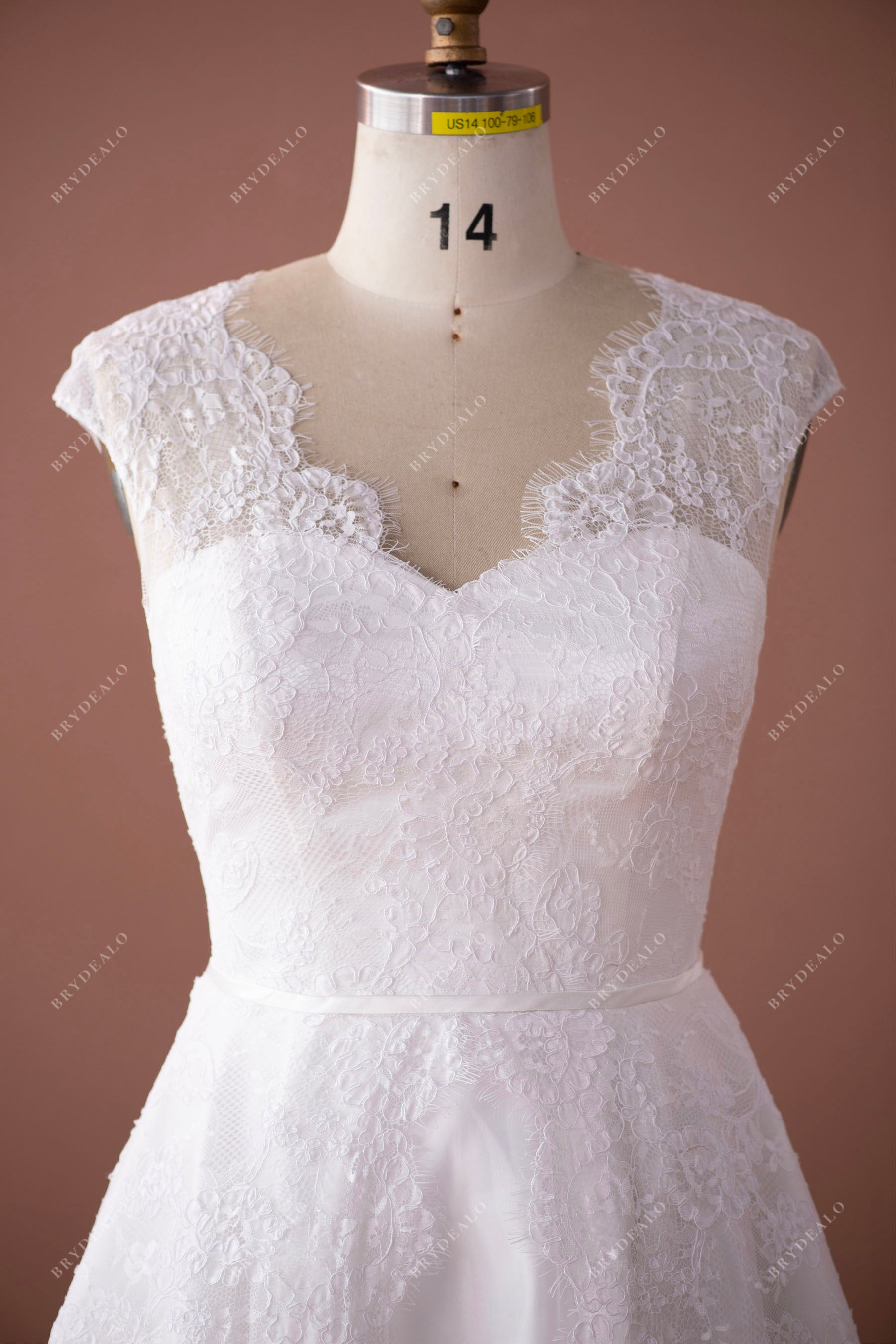 scalloped neck lace wedding gown