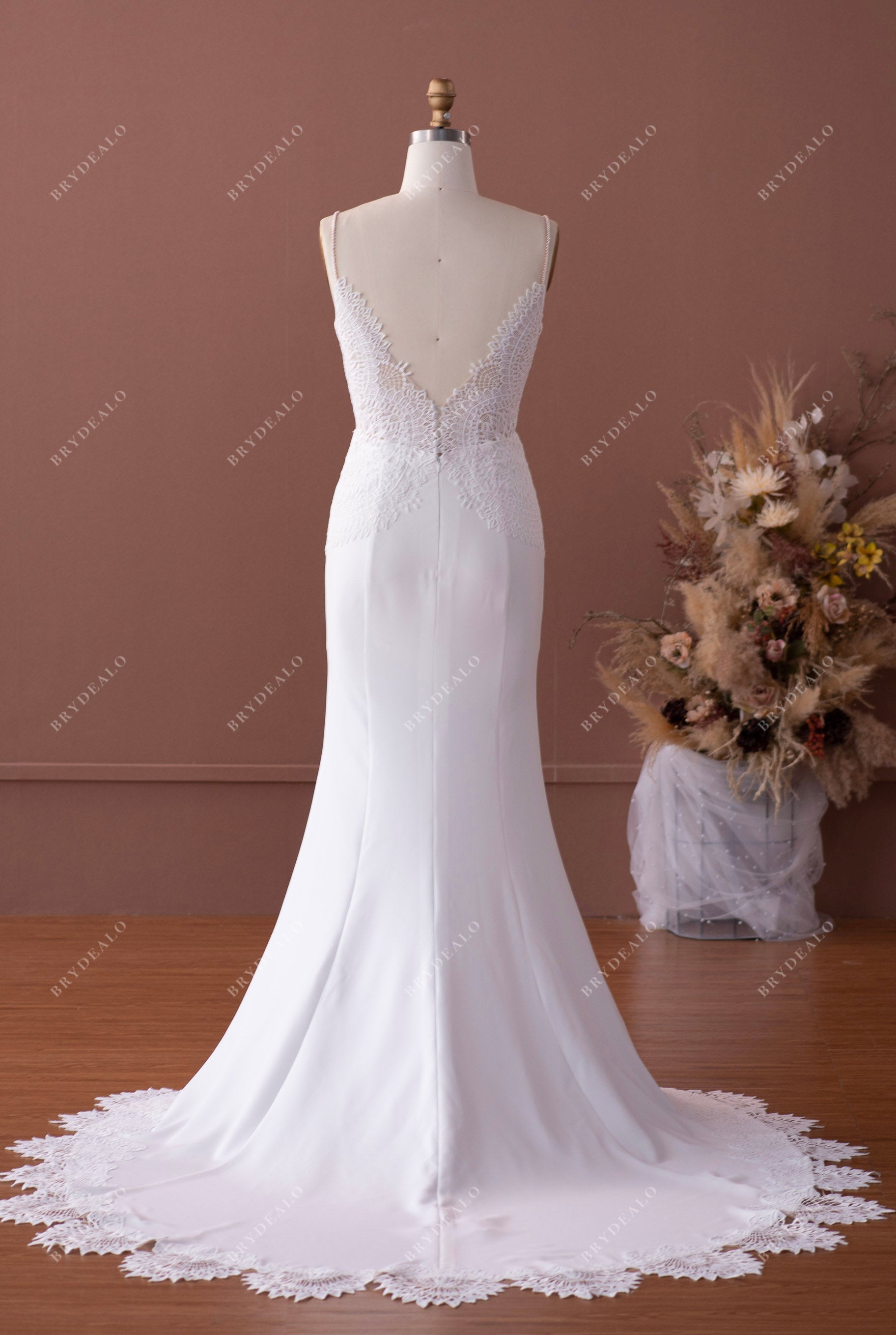 Sample Sale | Beaded Straps Scalloped Neck Crepe Wedding Dress
