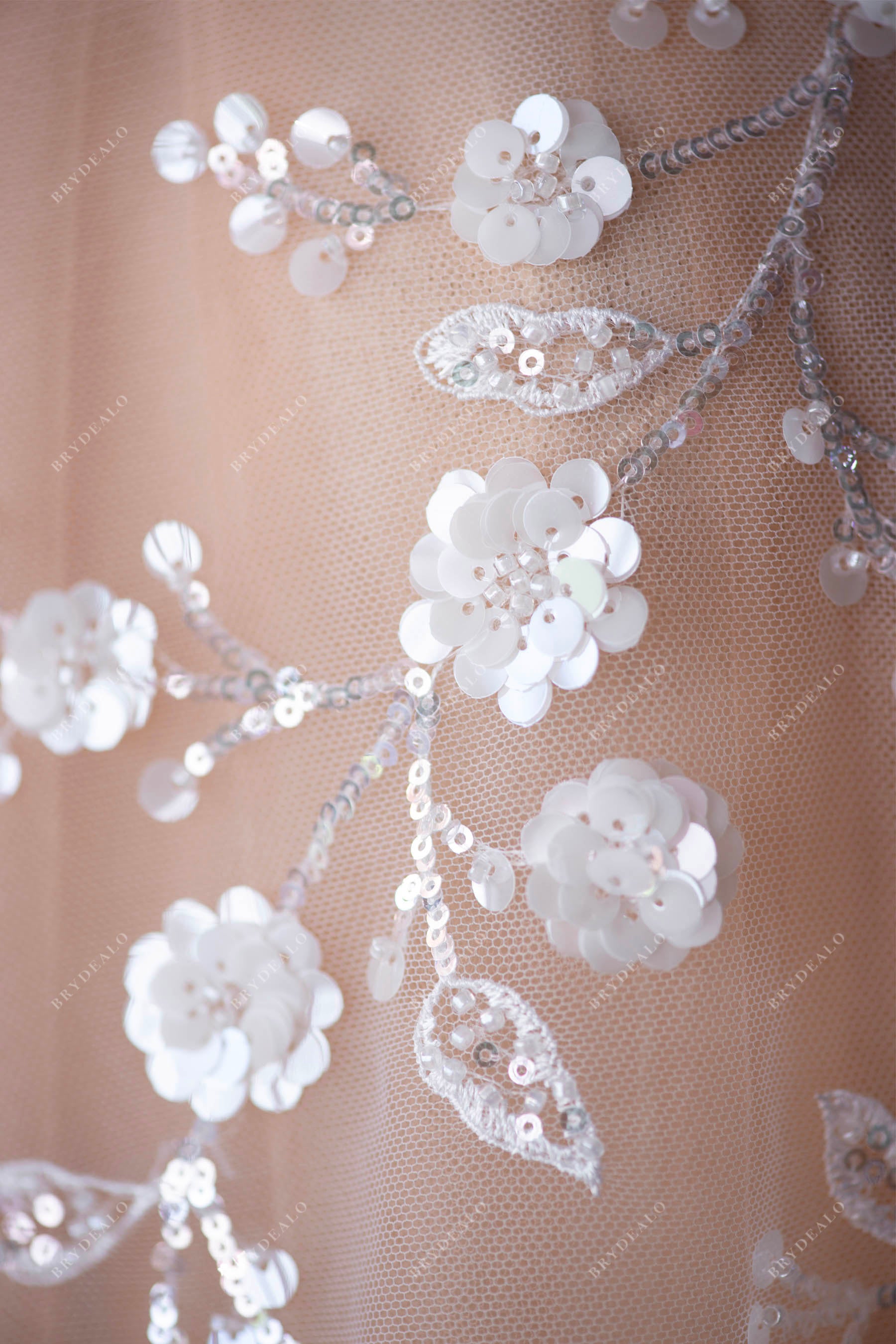 designer shimmery sequined flower lace for wedding dresses