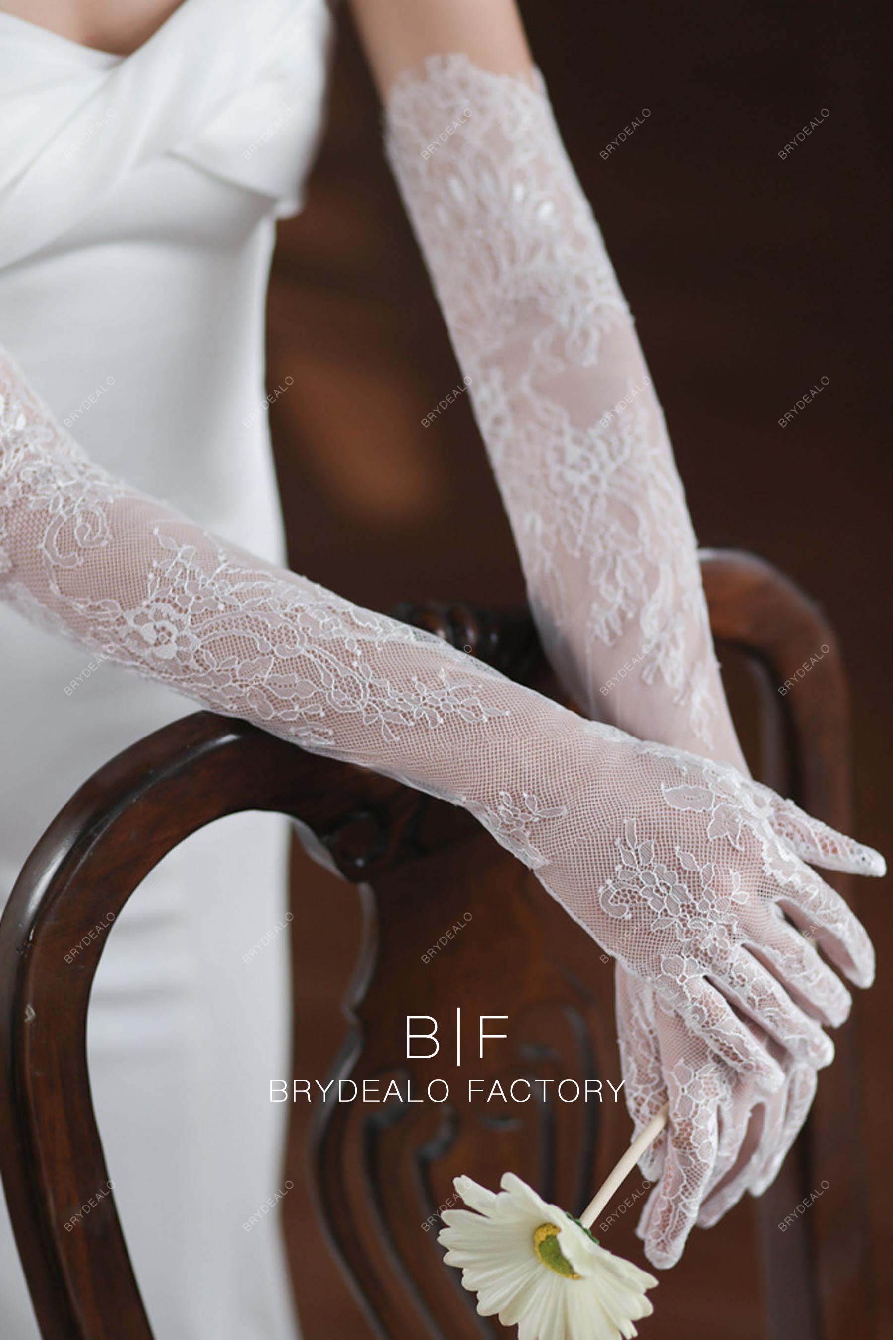 sheer long lace evening gloves