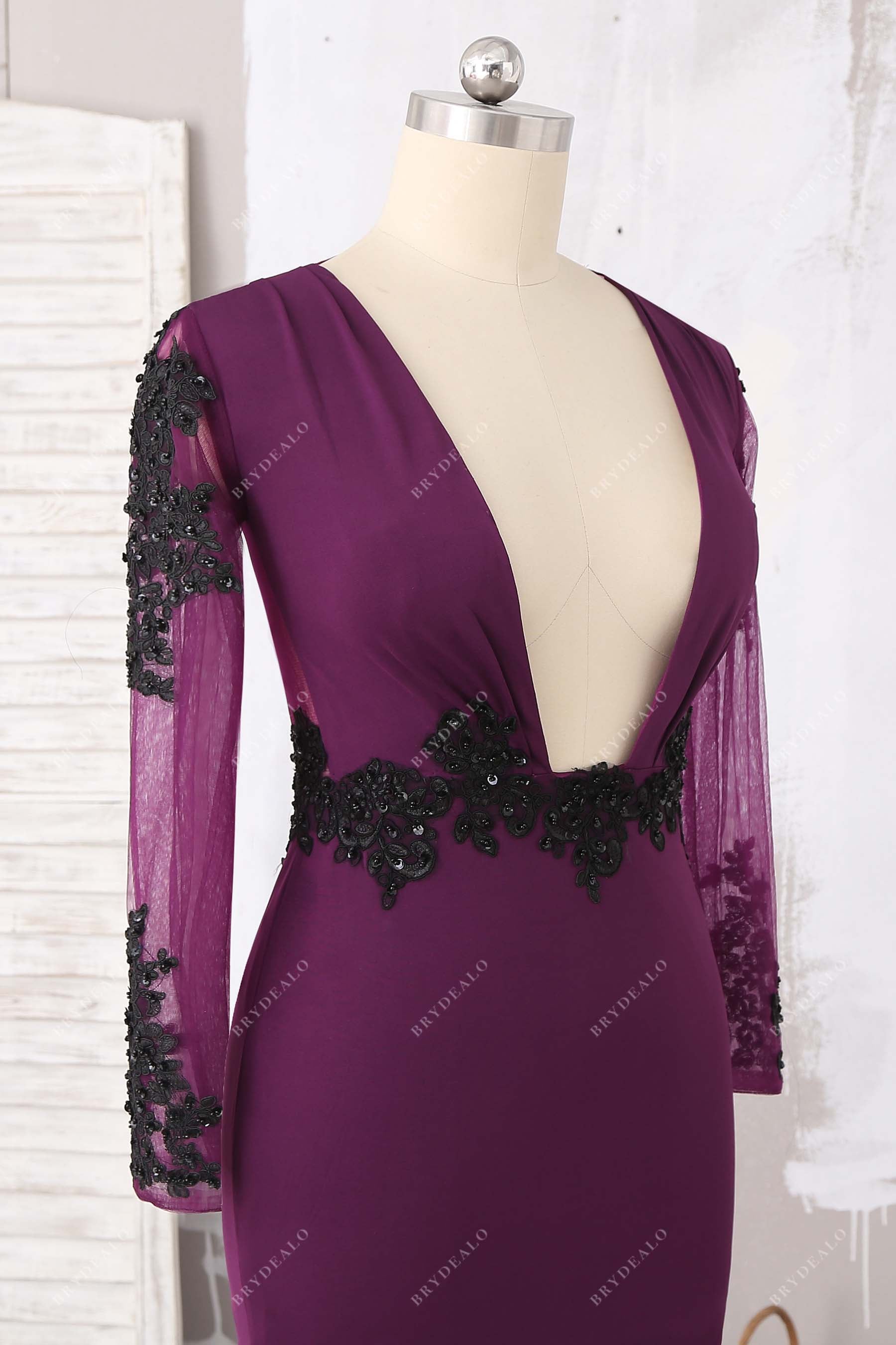 sheer long sleeve grape jersey bodice