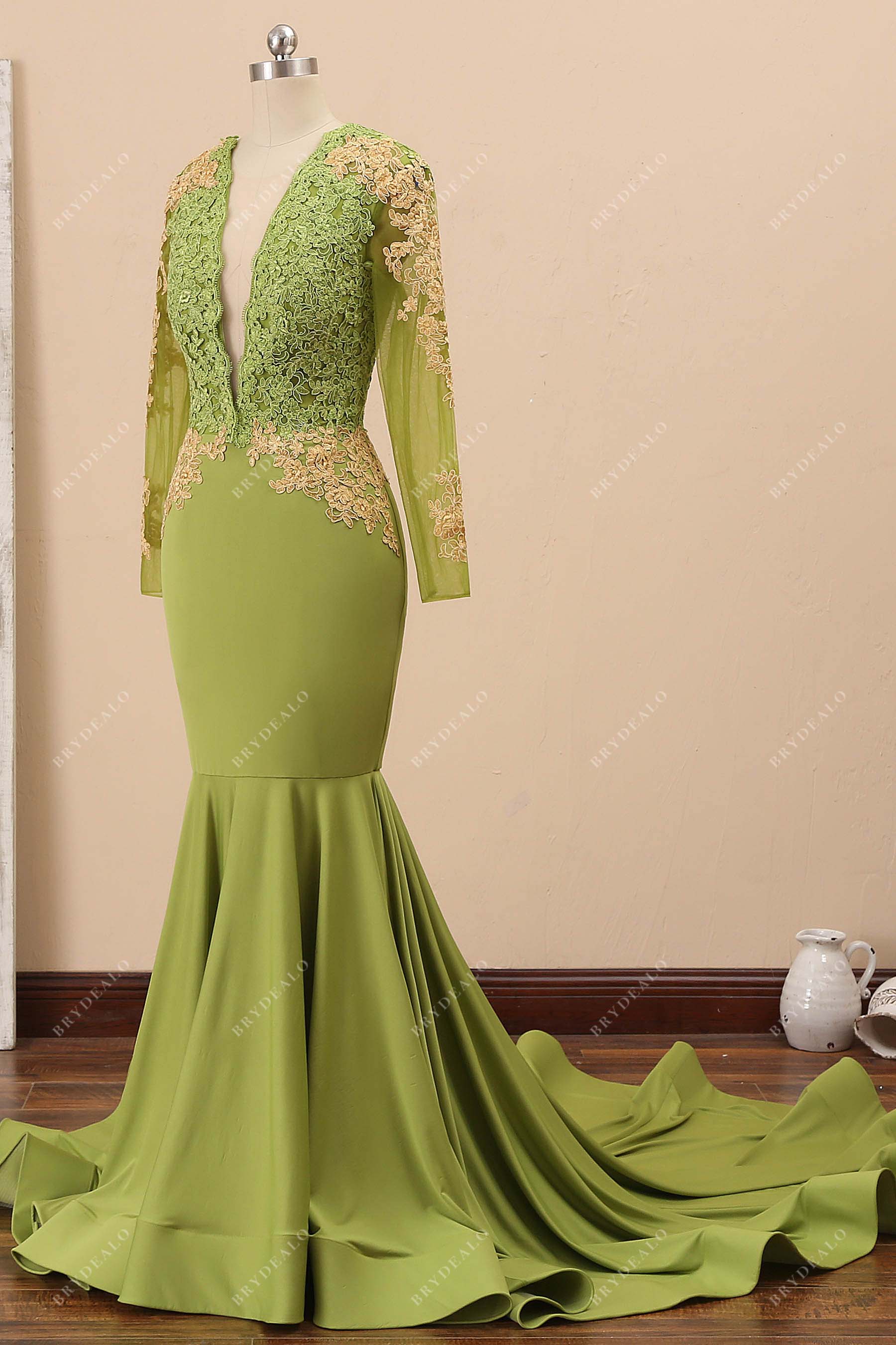 sheer long sleeves lace jersey mermaid prom gown