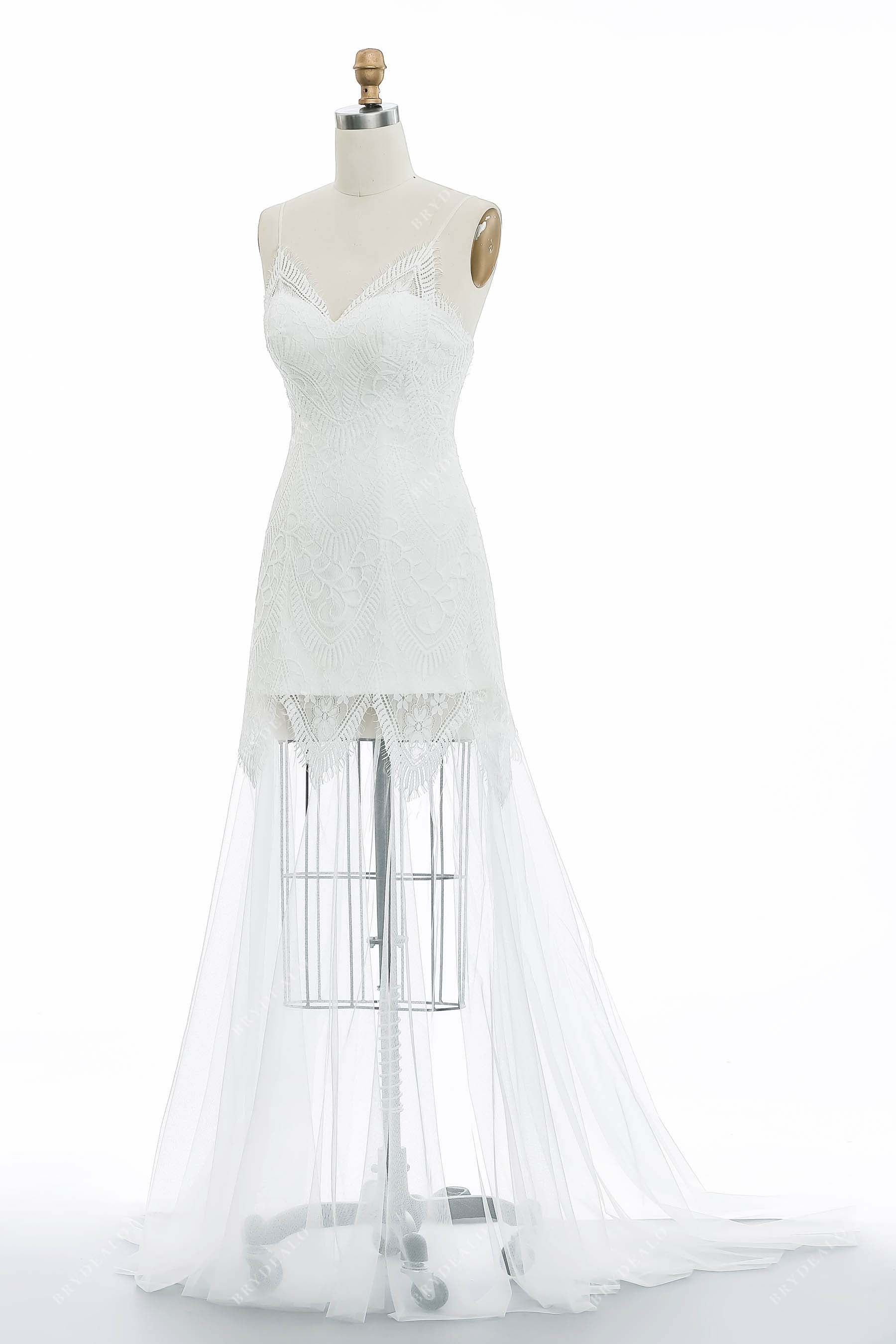 sheer mermaid lace V-neck bridal dress