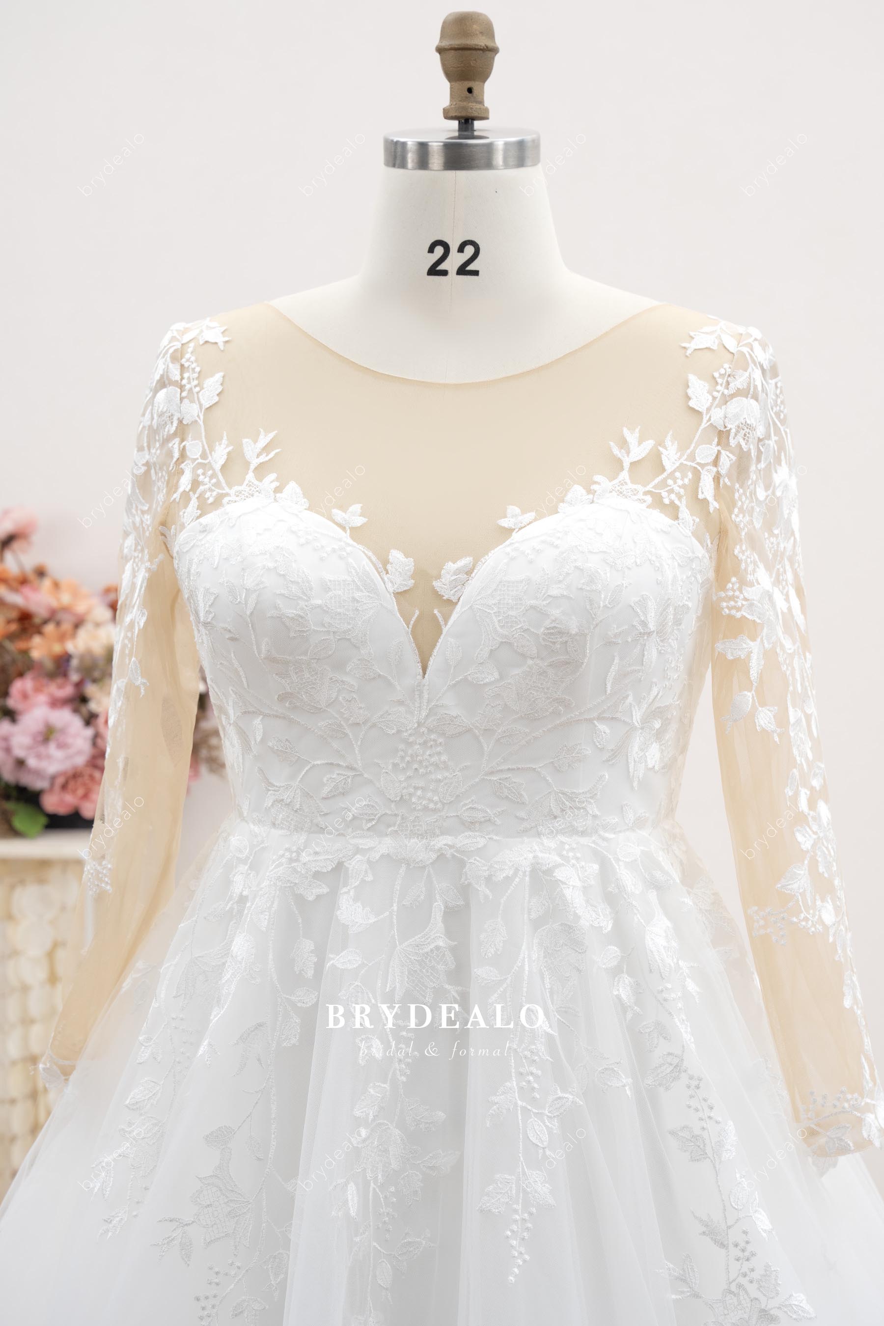 sheer sleeves illusion sweetheart neck bridal gown