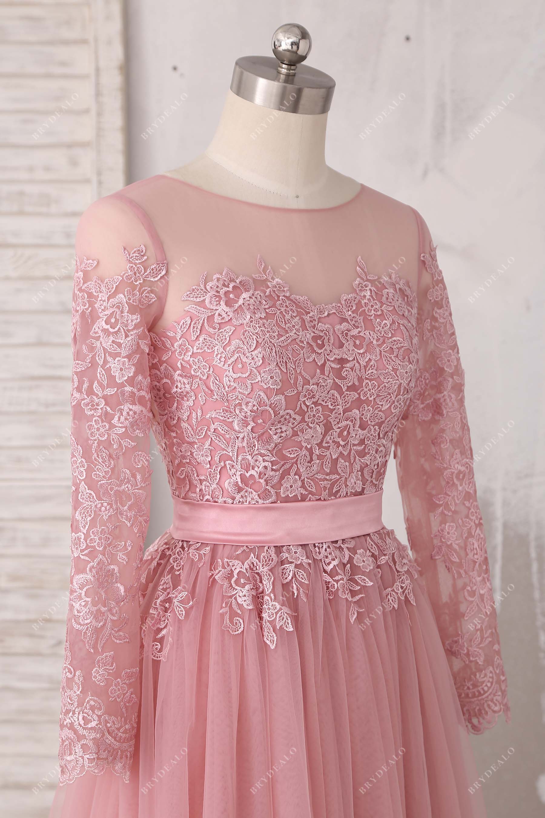sheer sleeves lace gown