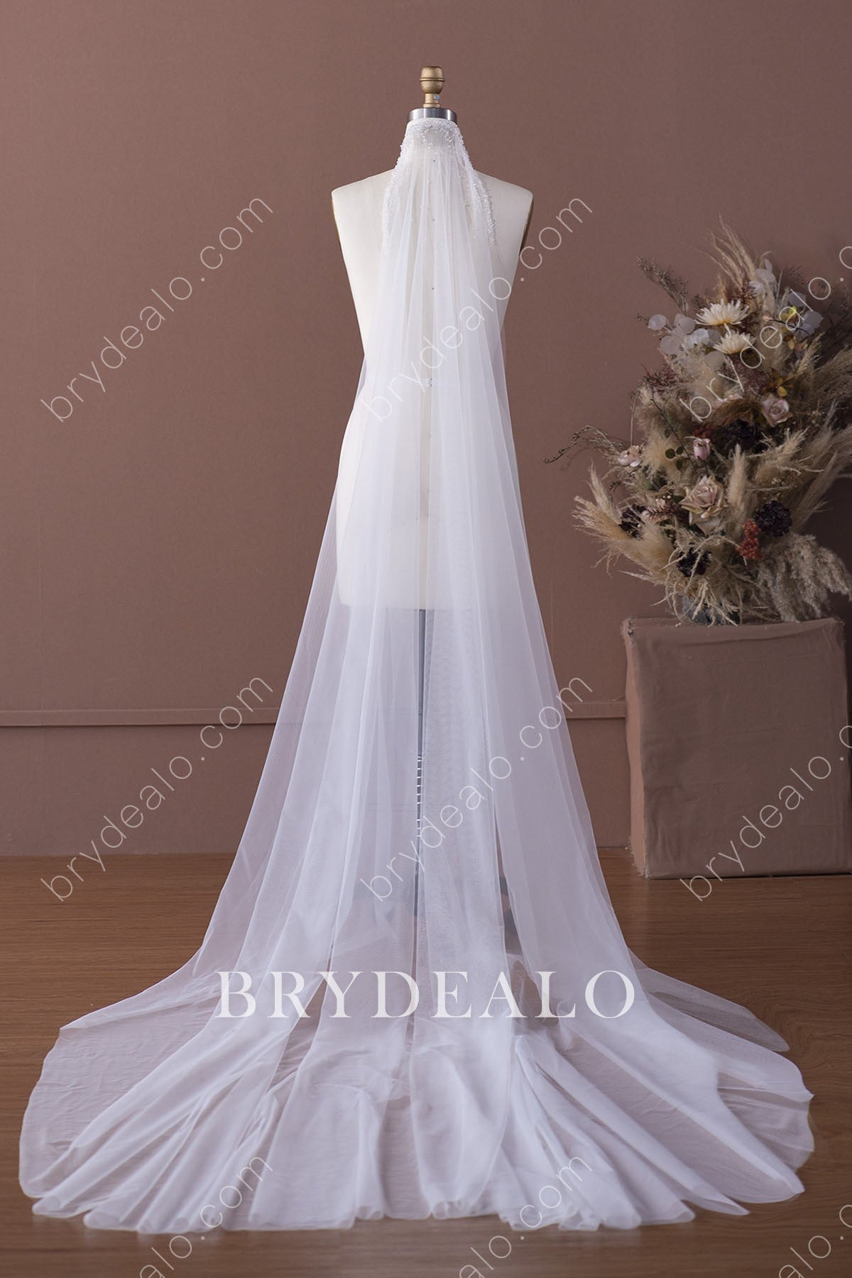crystal long bridal veil