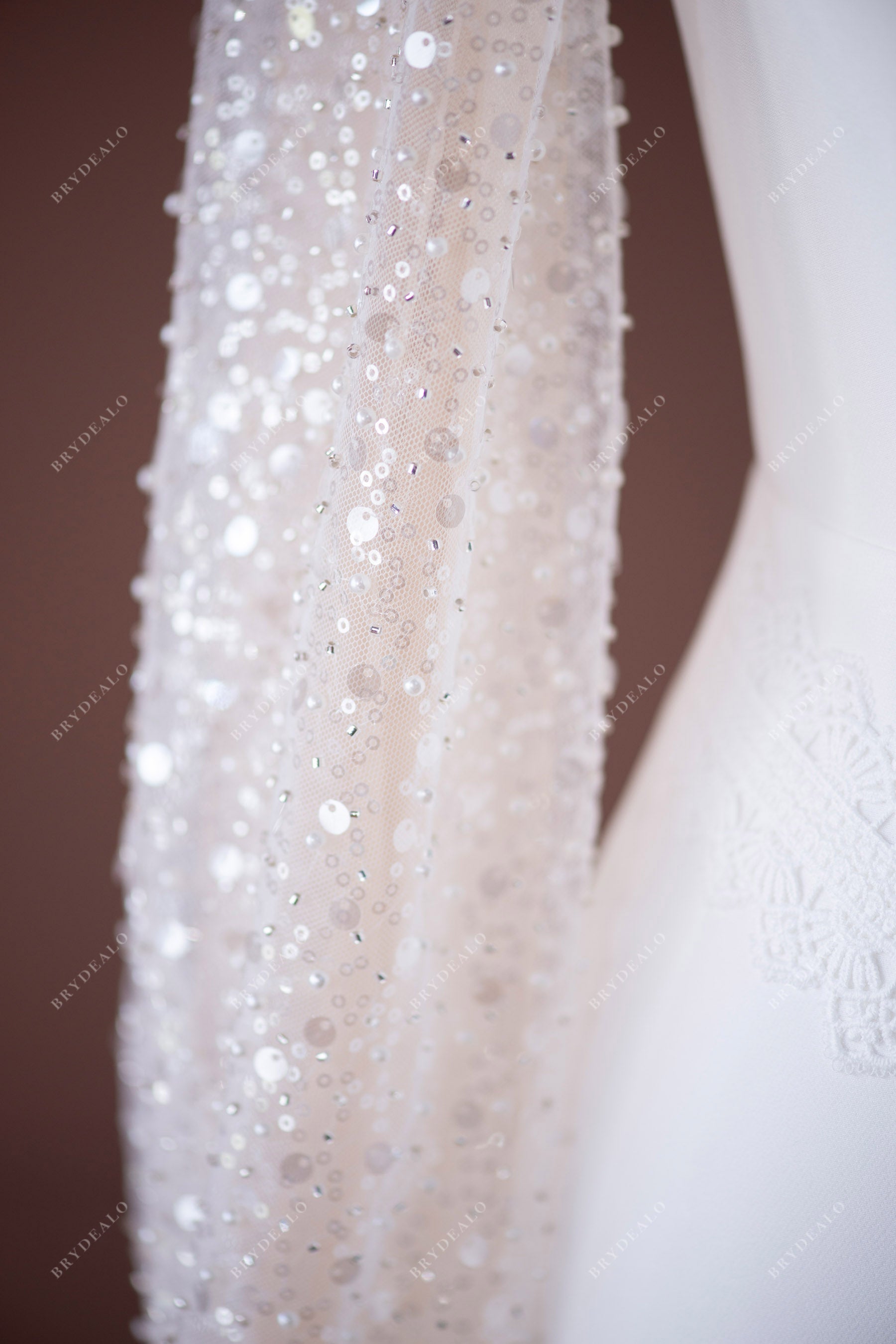 shimmery beaded sequined illusion sleeves wedding gown
