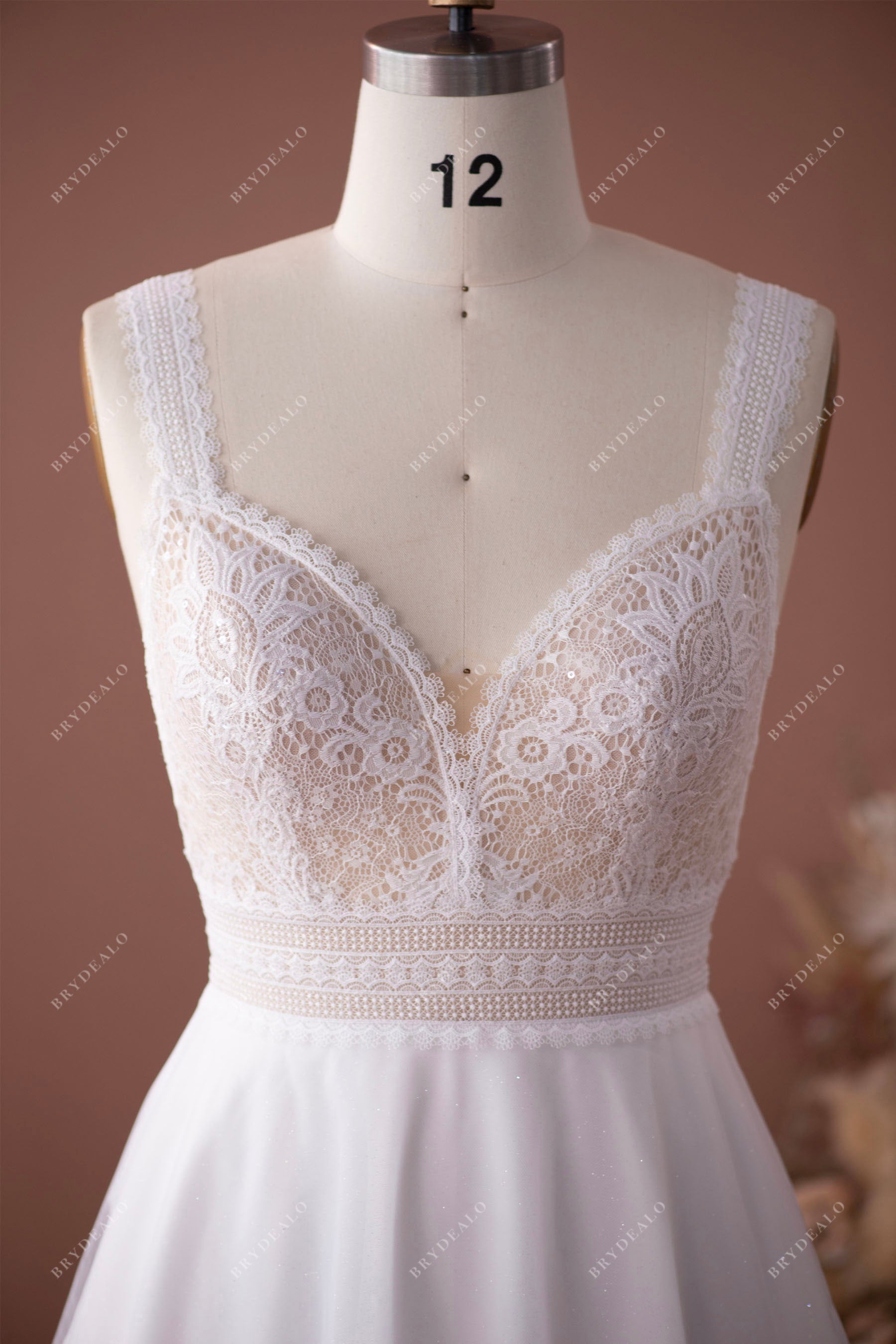 shimmery boho straps lace wedding dress