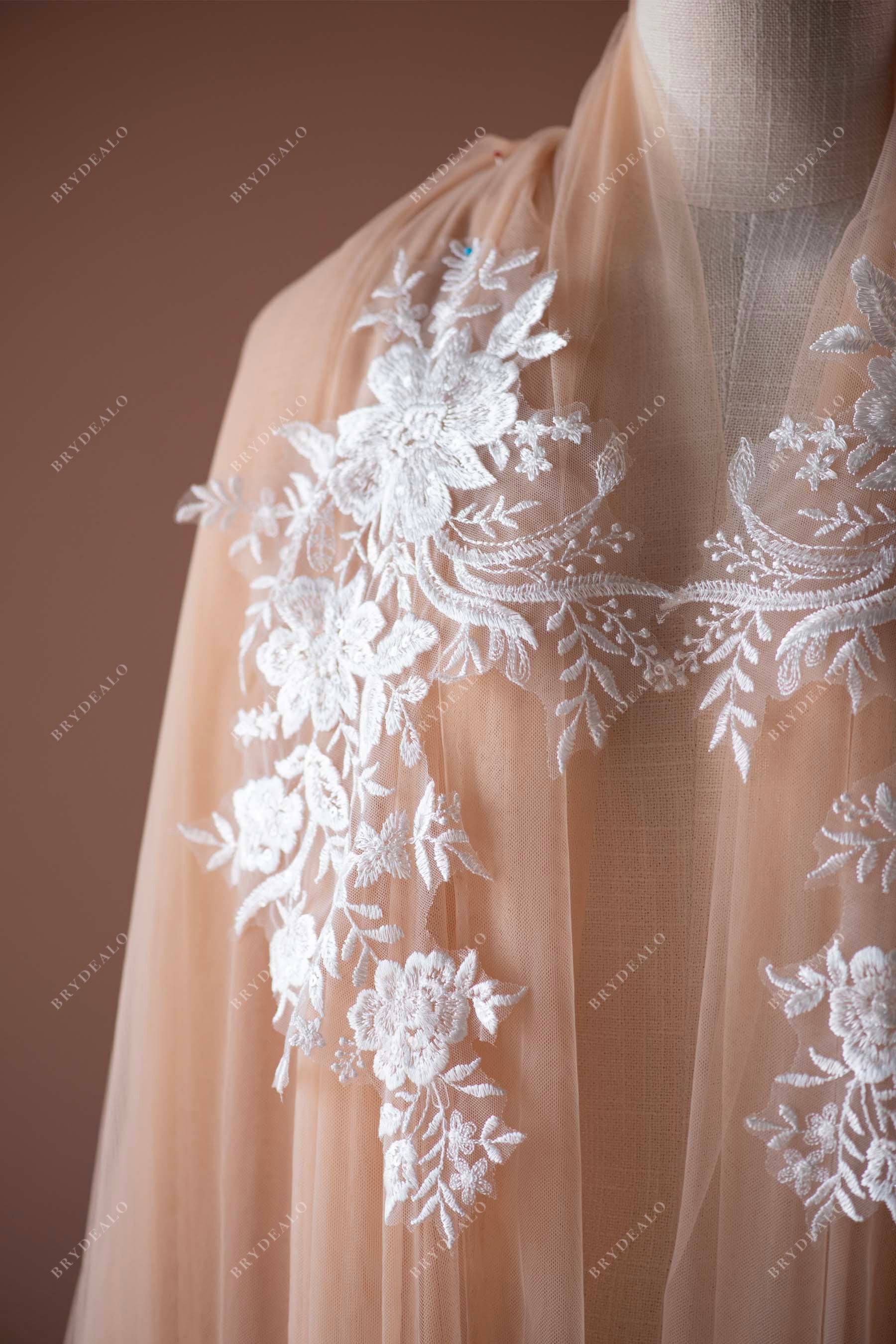 shimmery flower bridal lace appliques for wedding gown
