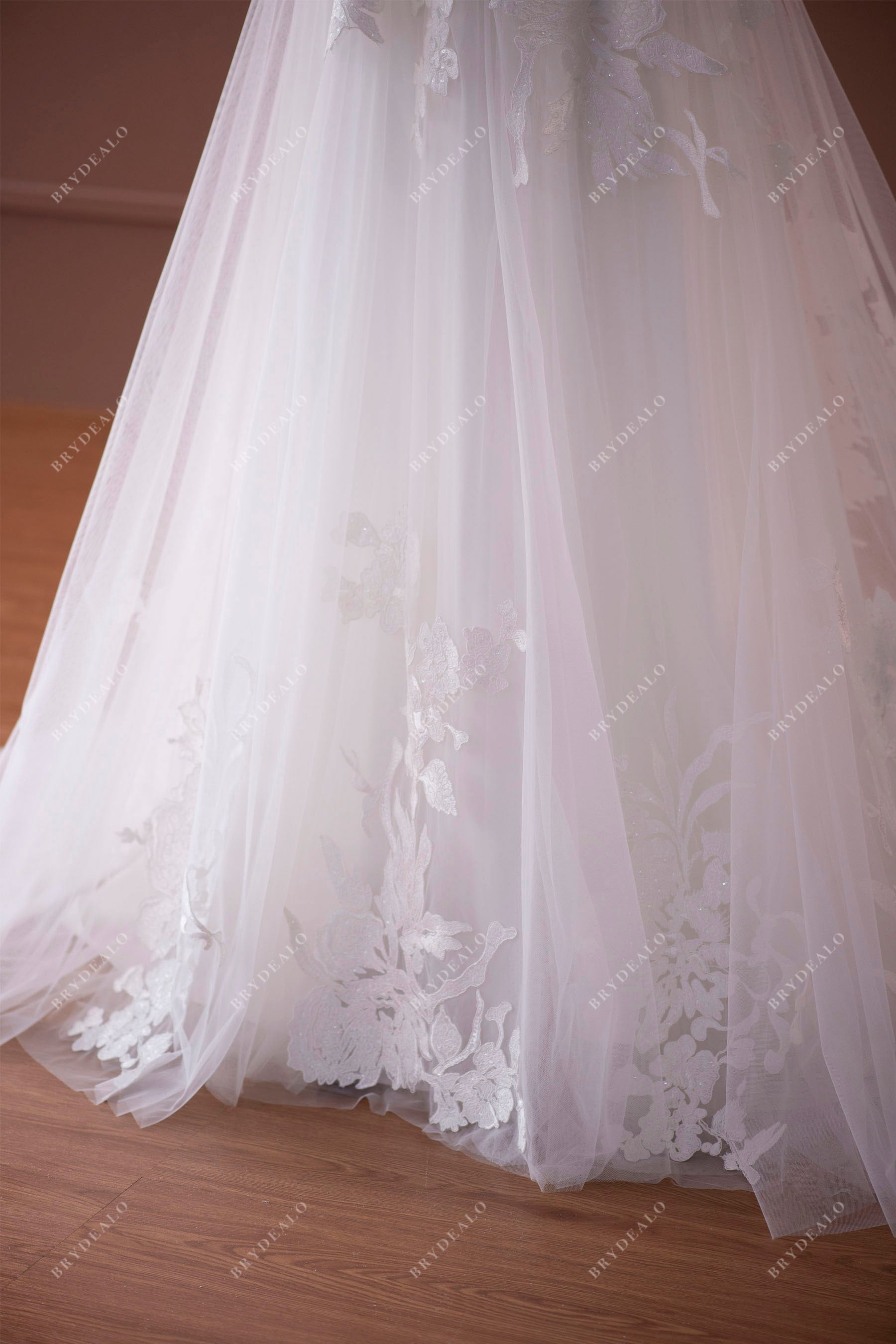 shimmery flower lace long A-line wedding dress
