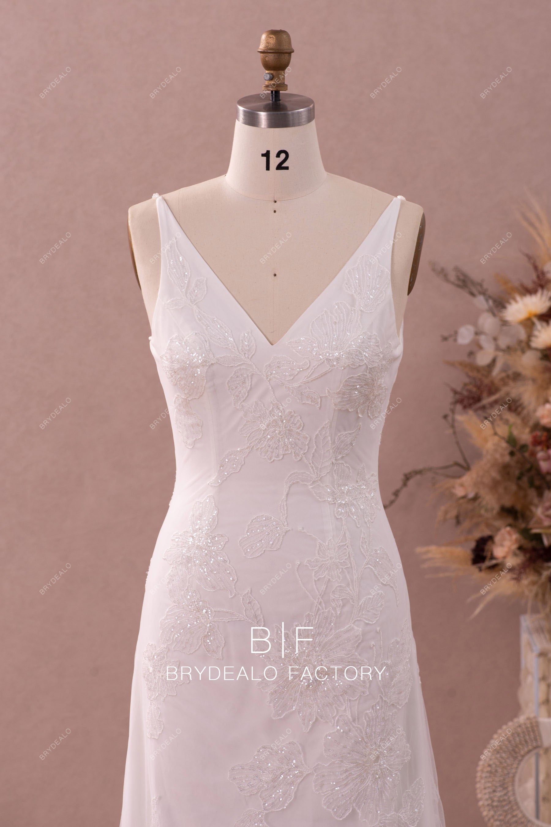 shimmery flower lace wedding dress