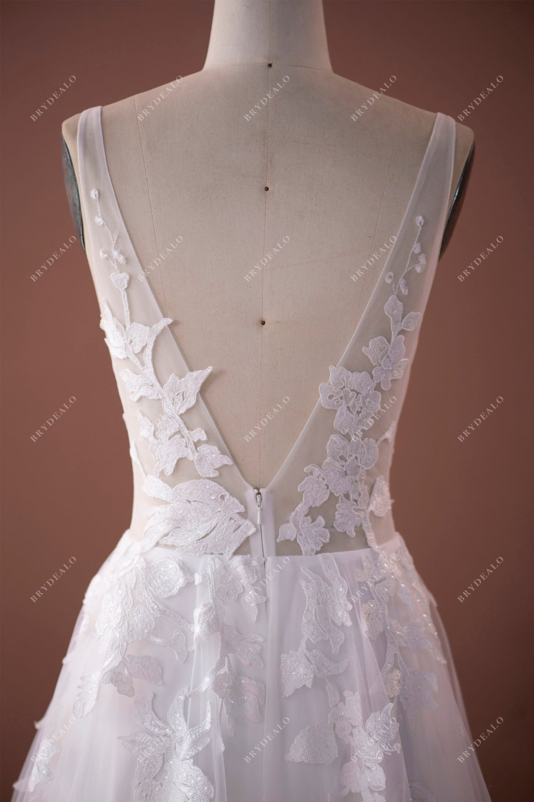 shimmery lace open back A-line wedding dress