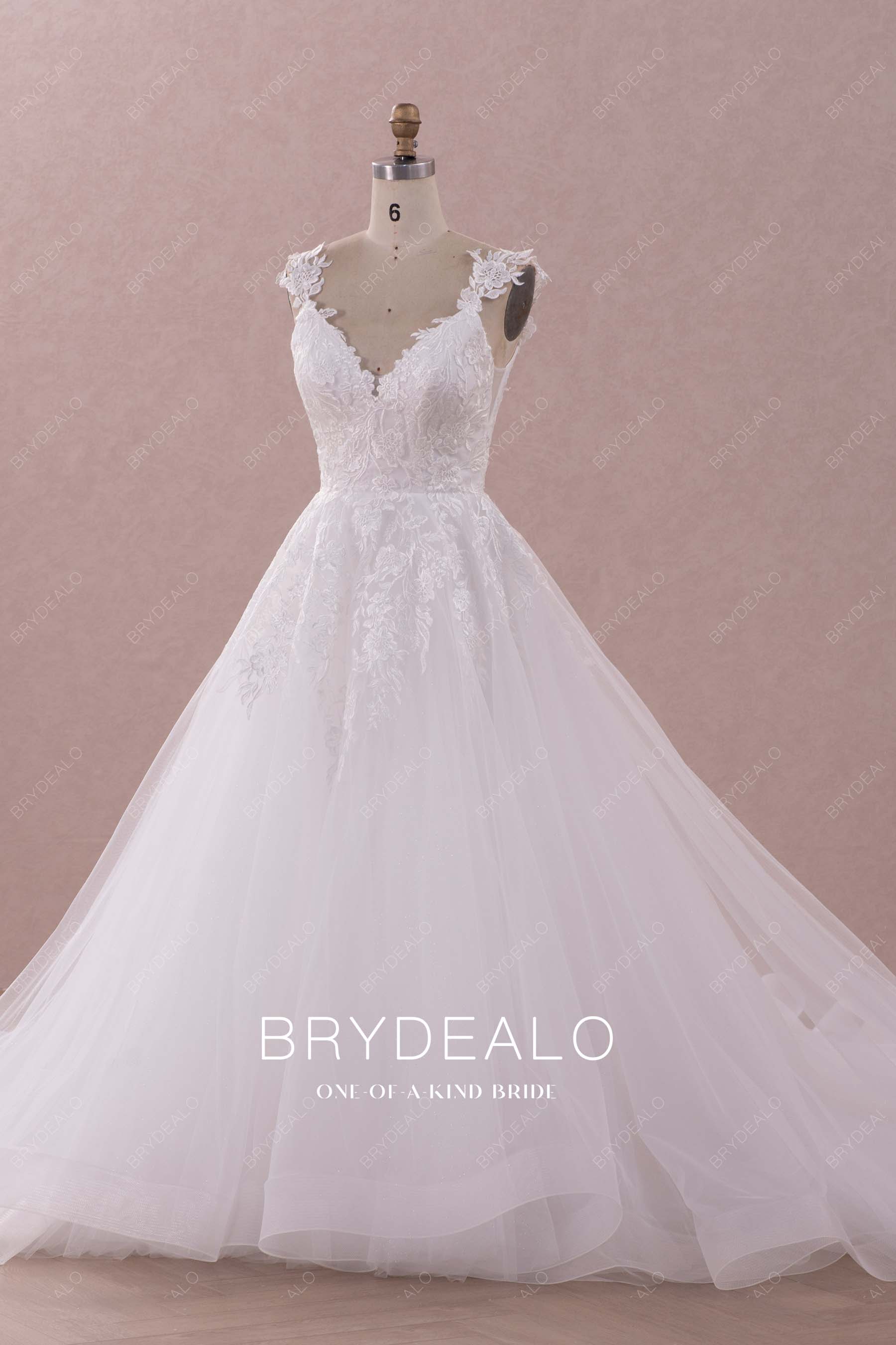 shimmery lace tulle puffy wedding gown