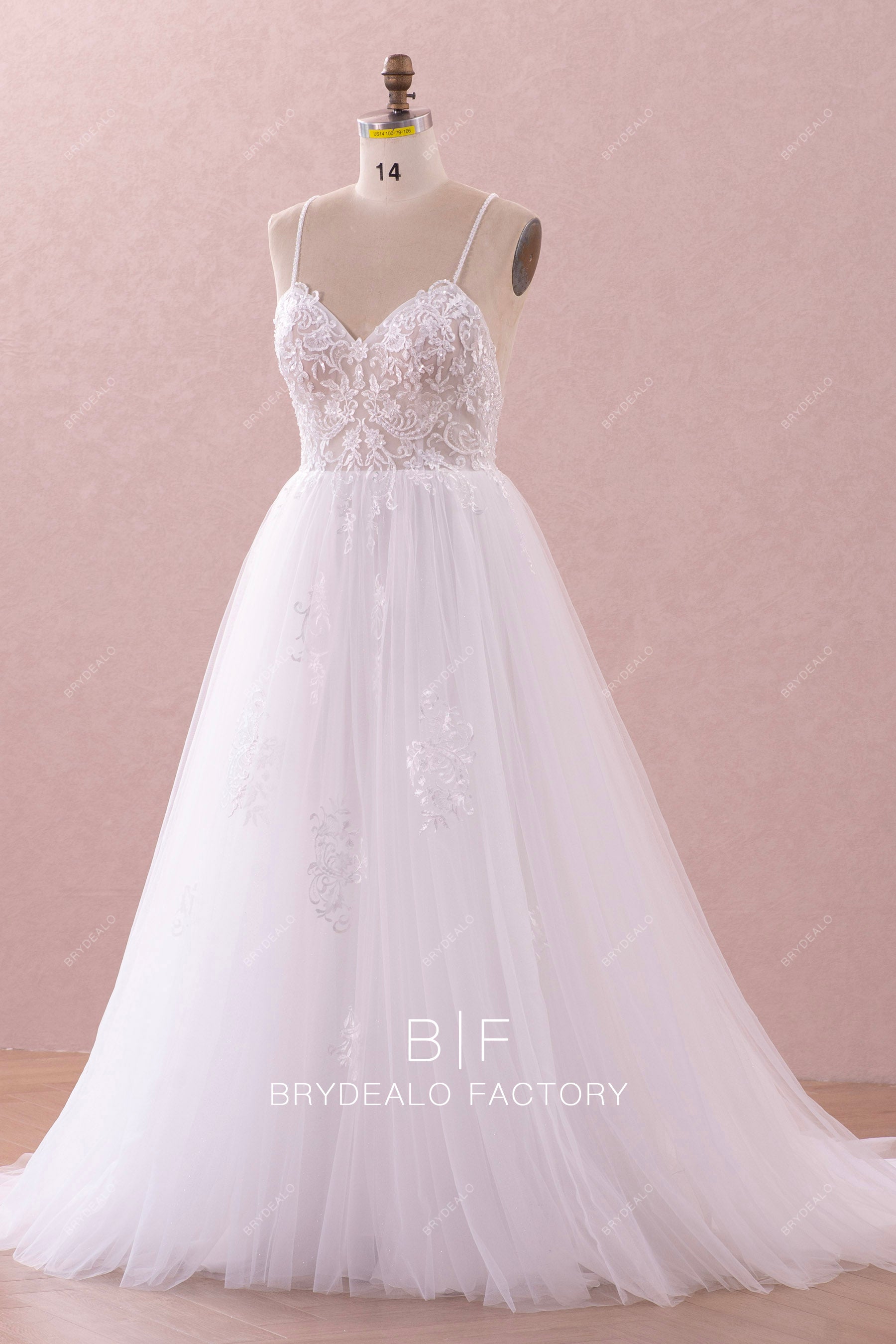 shimmery lace tulle wedding gown