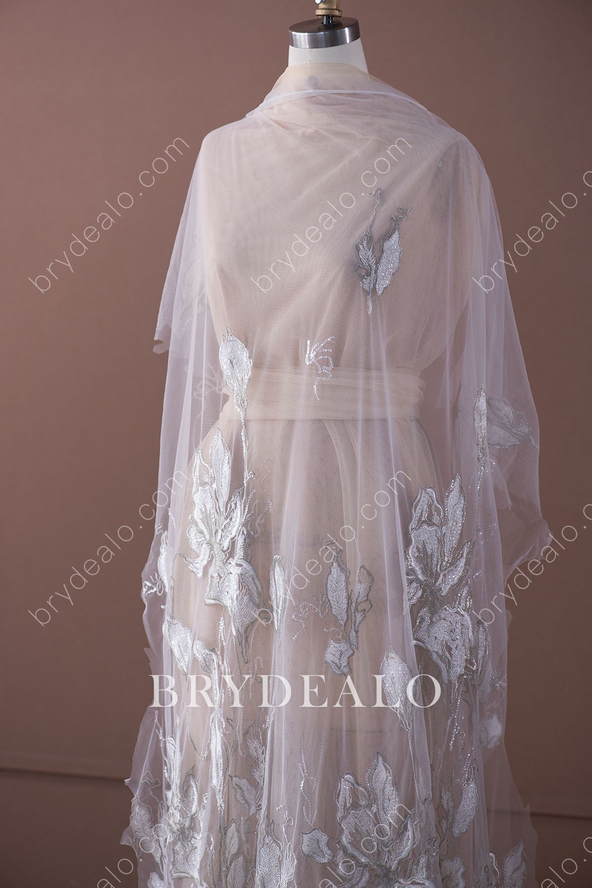  Large Leaf Glitter Bridal Lace Fabric