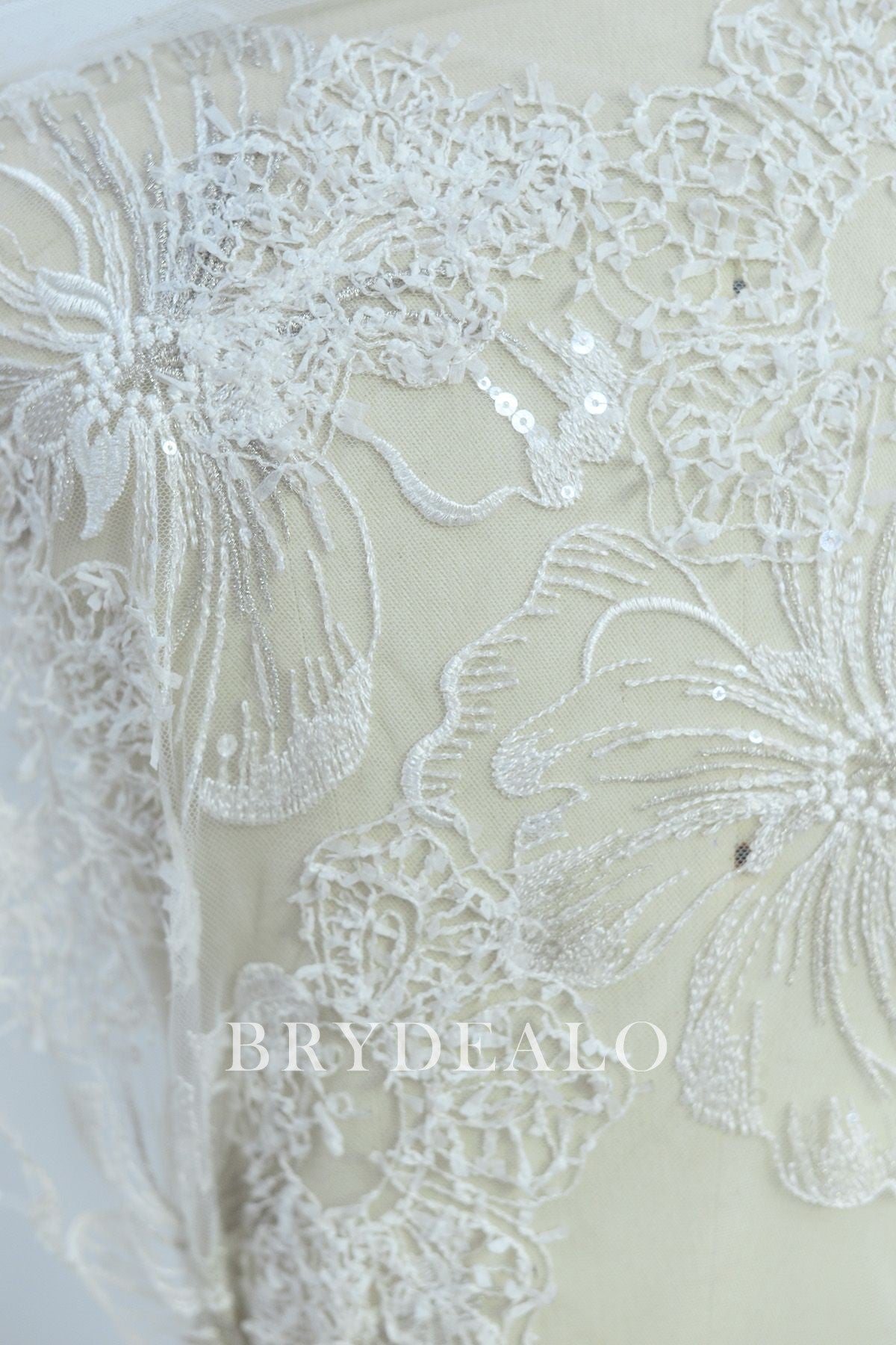 Best Shimmery Sequined 3D Flower Bridal Lace Fabric