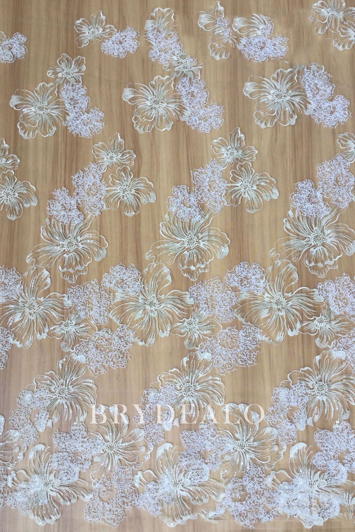 Shimmery Sequined 3D Flower Bridal Lace Fabric Online