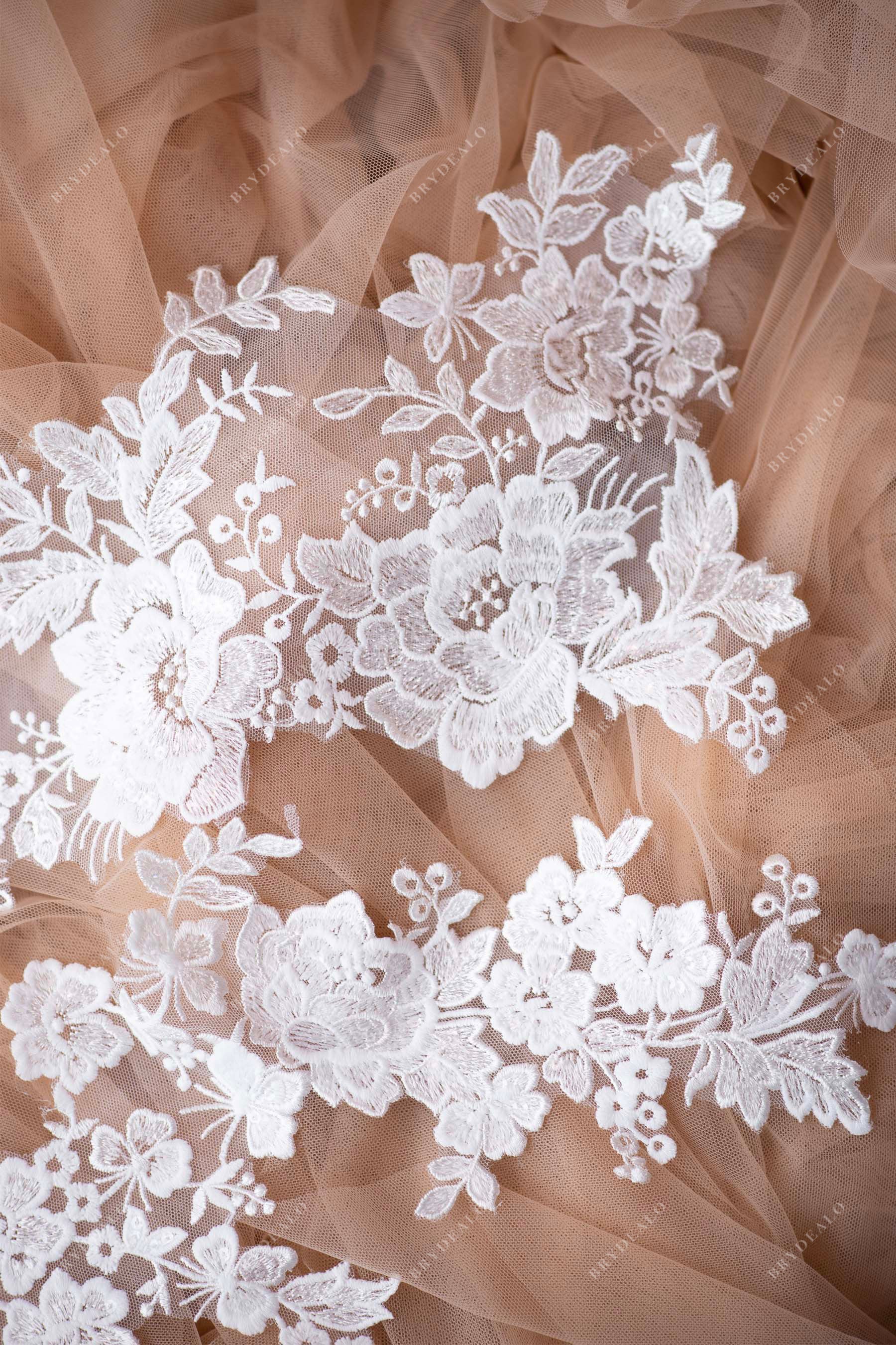 shimmery sheer sequined bridal lace appliques for wedding dress