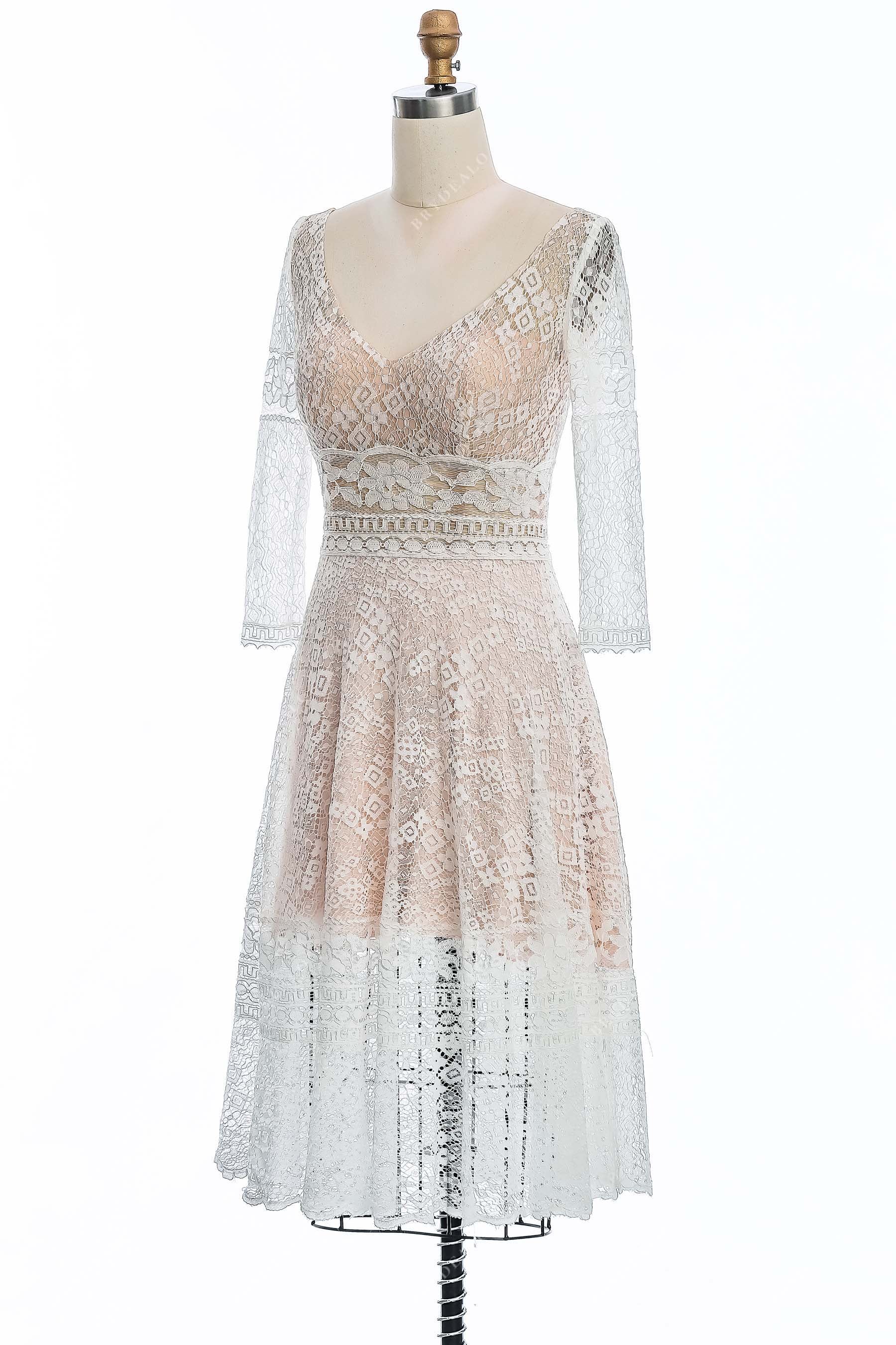 short A-line lace V-neck wedding gown
