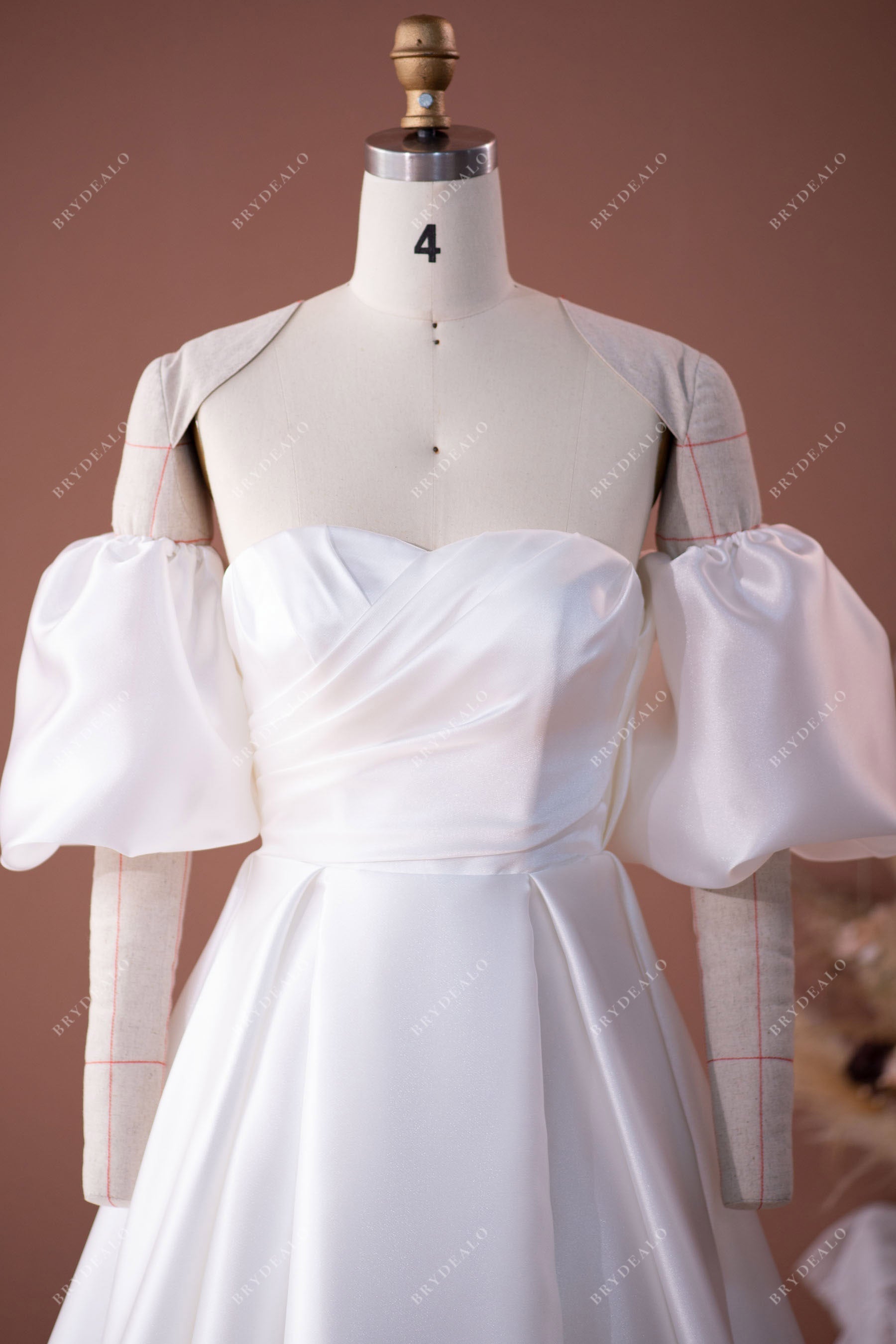 silky organza off-shoulder pleated wedding gown