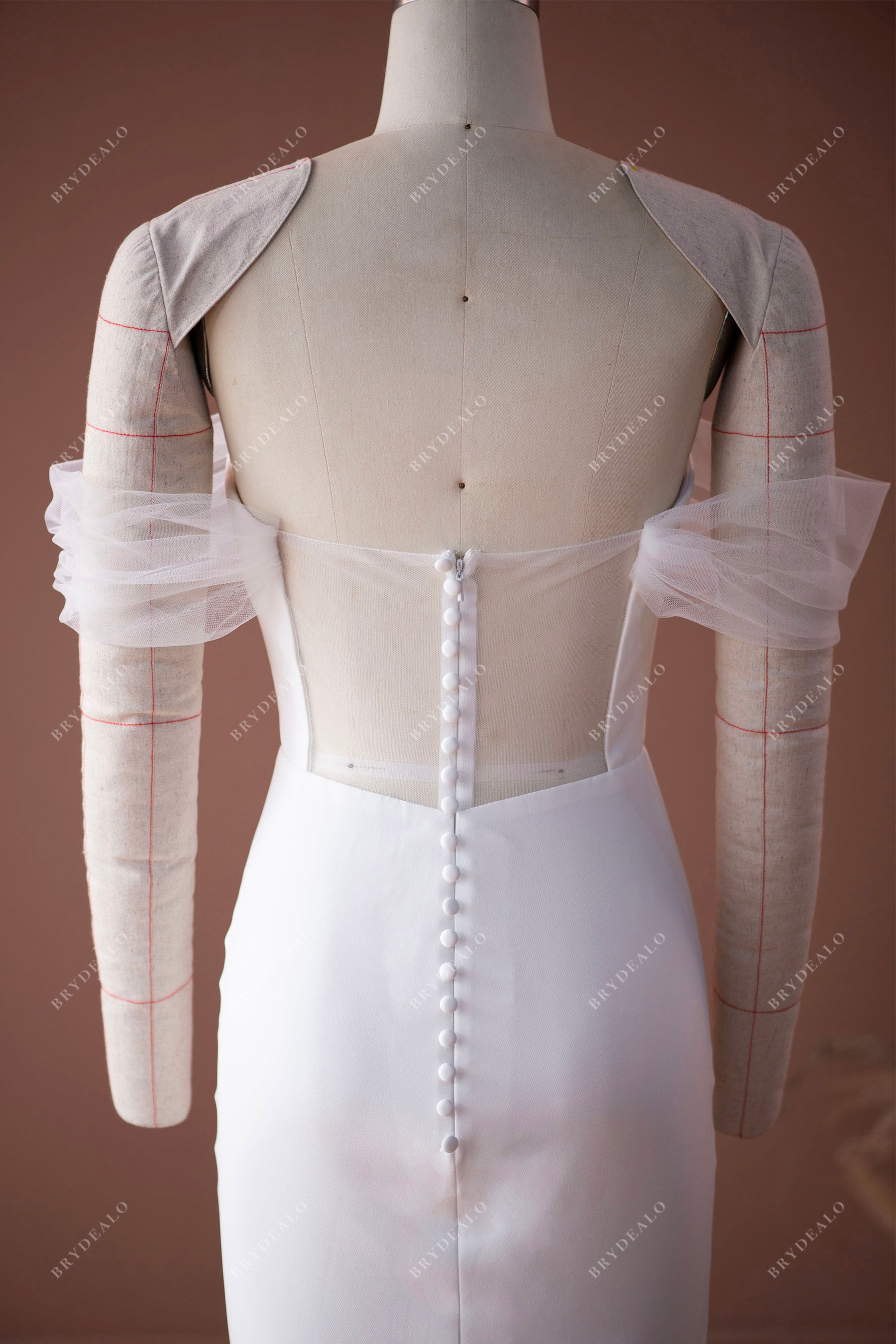 simple off-shoulder illusion buttons back wholesale wedding dress