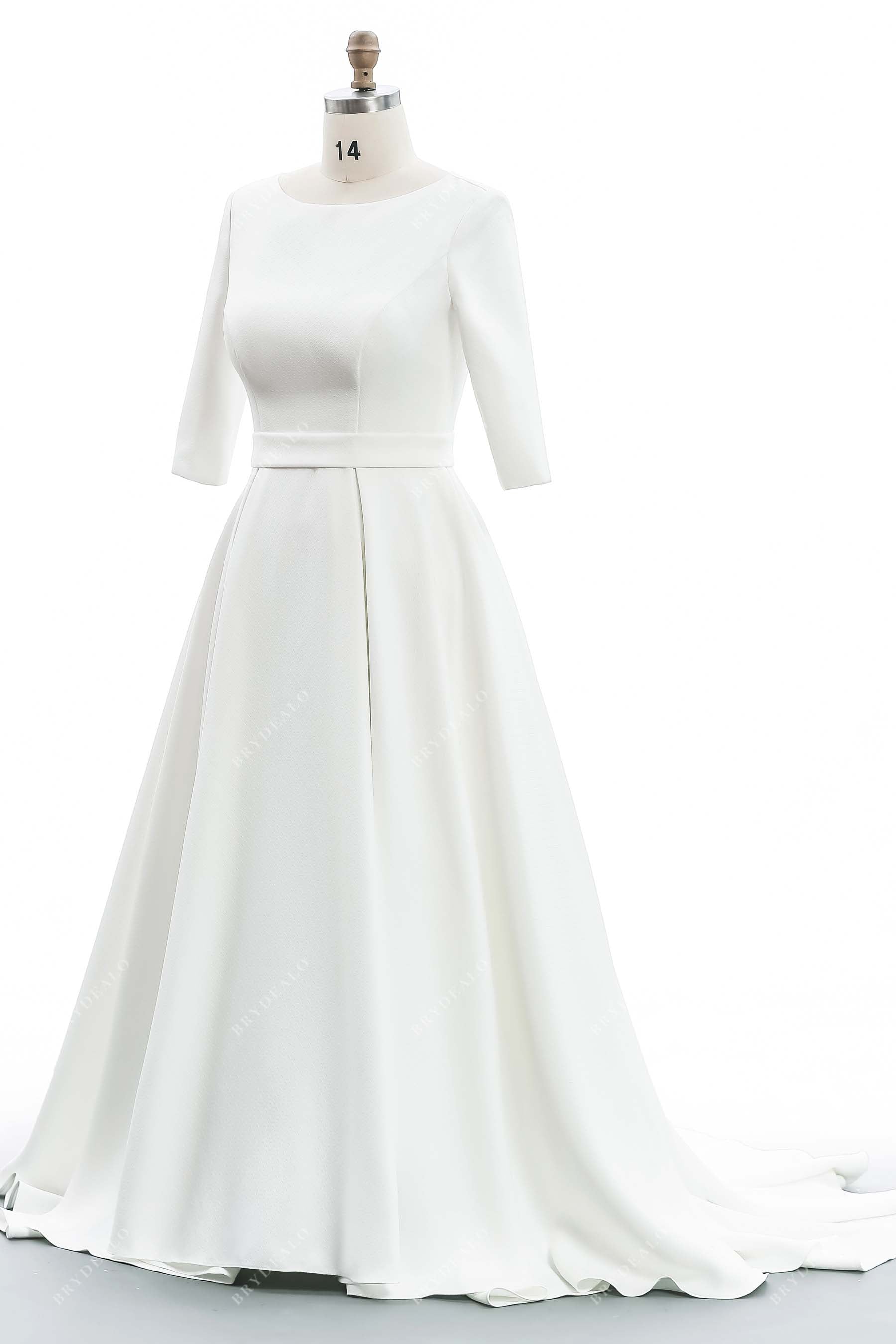 simple satin boat neck A-line wedding gown