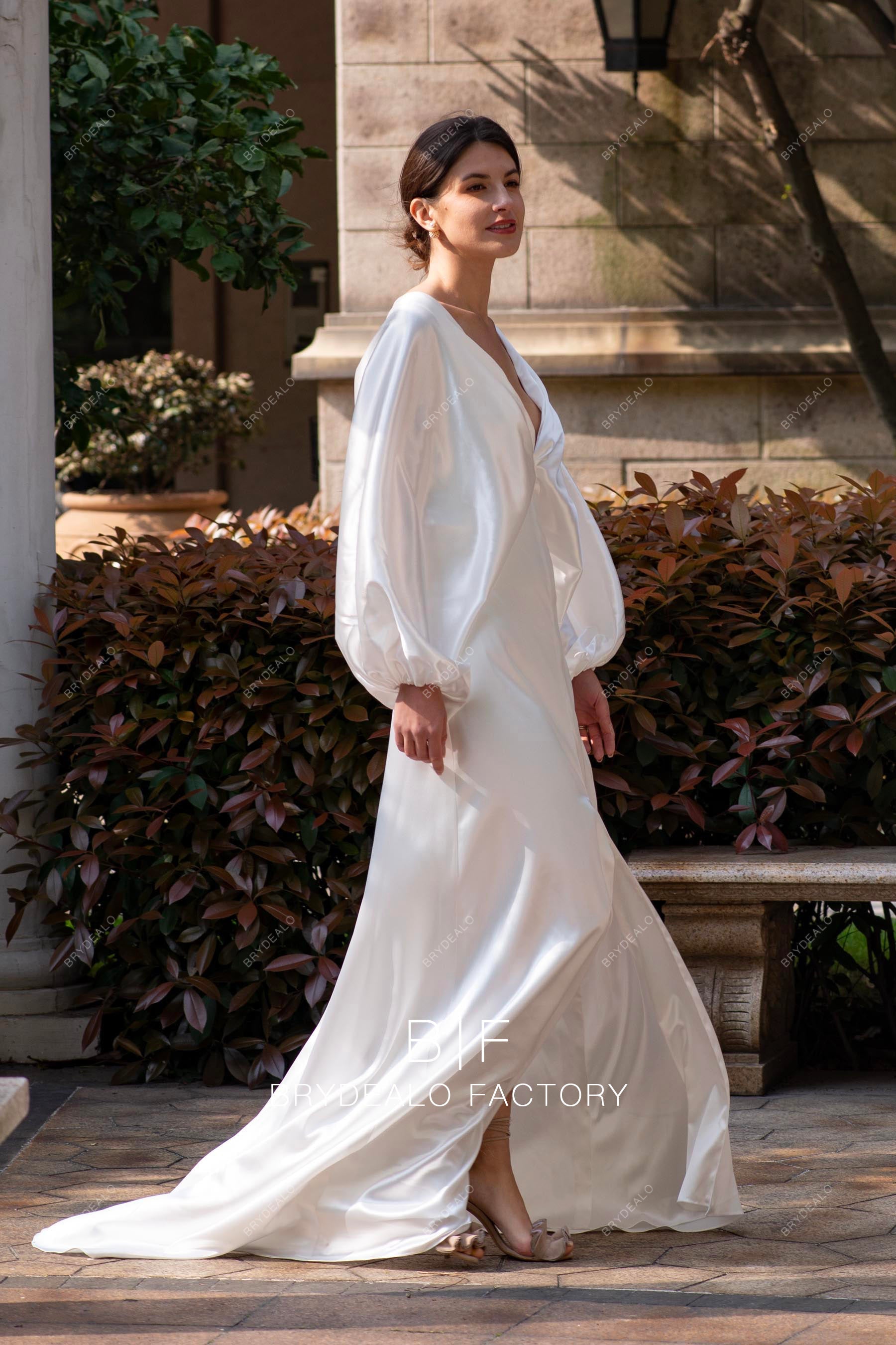 Simple Kimono Sleeve Silky Satin Wedding Dress Sample Sale Simple Kimono Sleeve Silky Satin Wedding Dress Sample Sale
