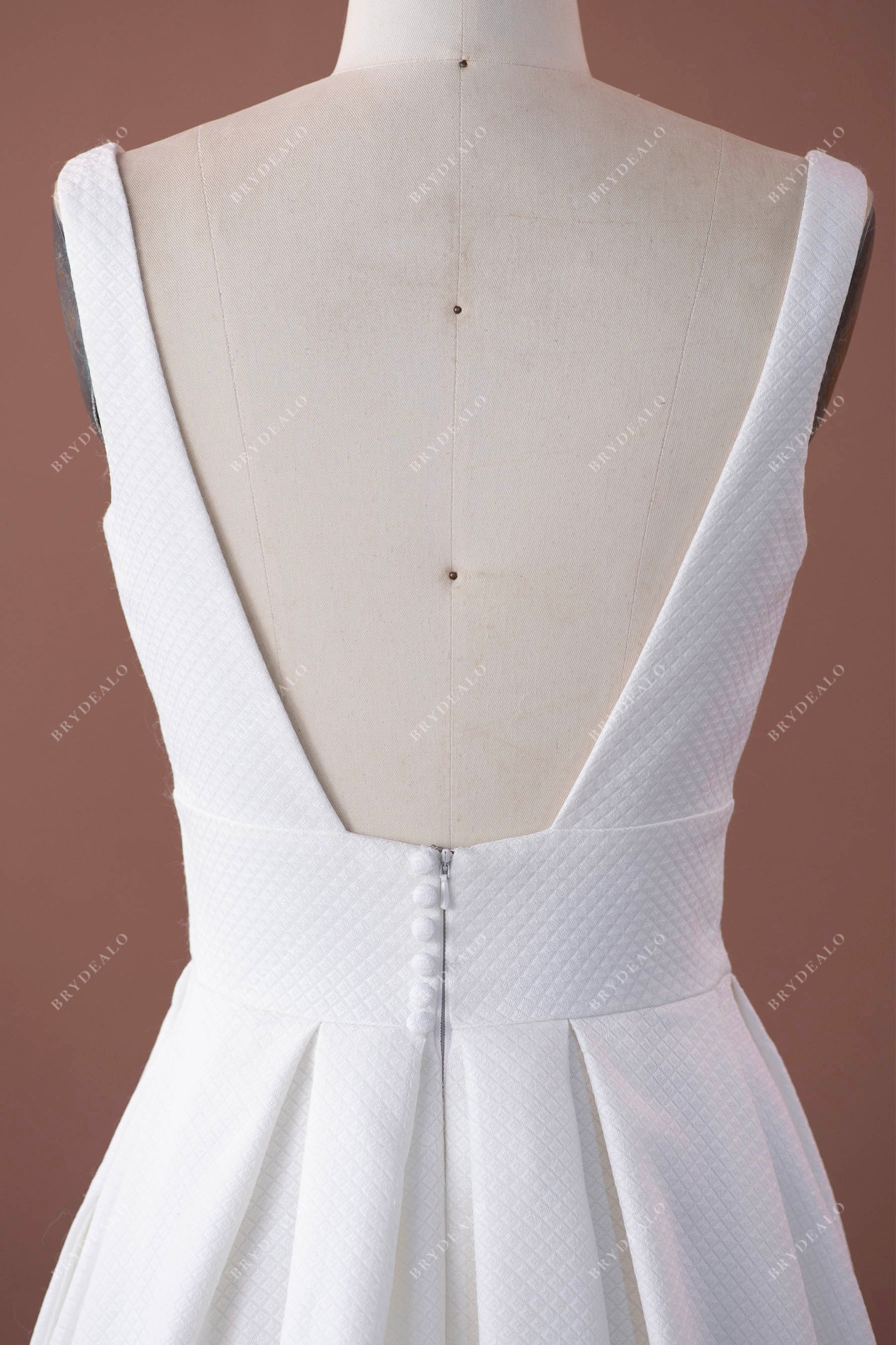 simple straps open button back A-line wedding dress