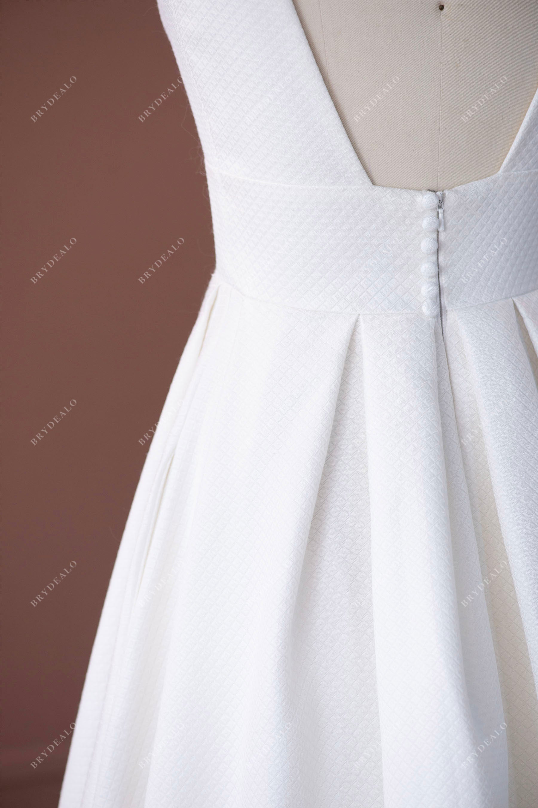 simple straps plunging A-line wedding dress sample with pockets