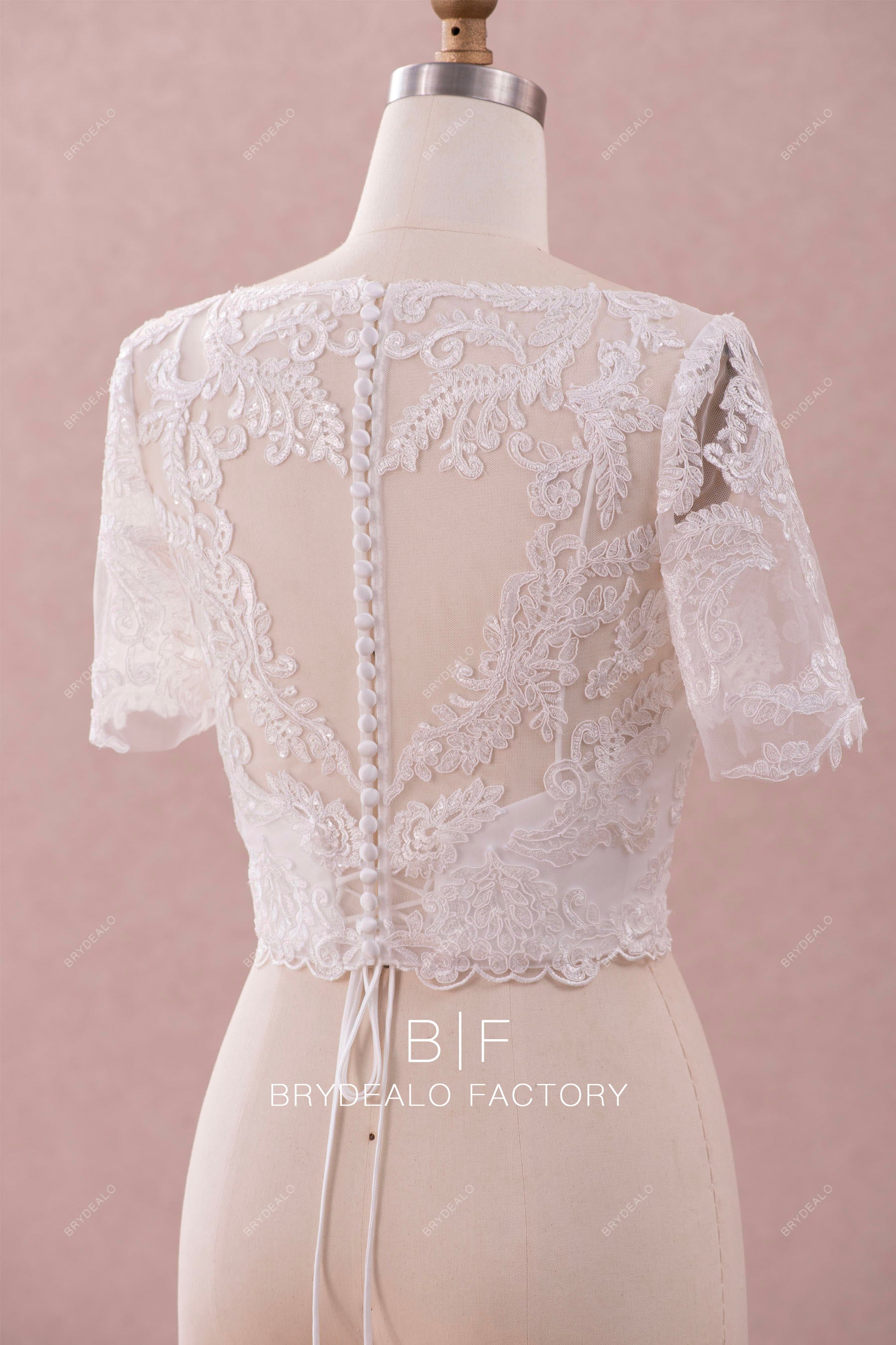 sleeved buttoned back lace bridal top