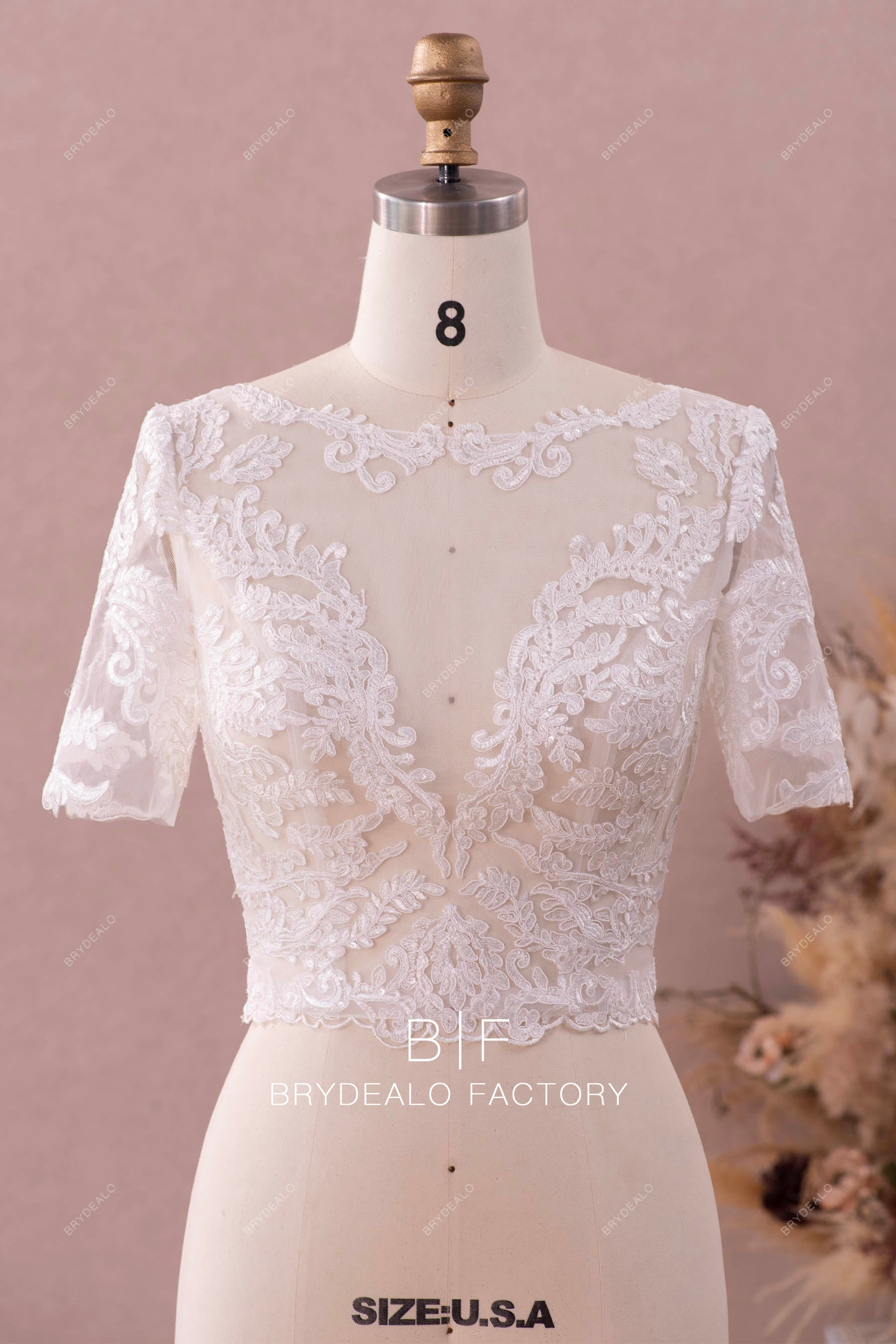 sleeved lace bridal crop top