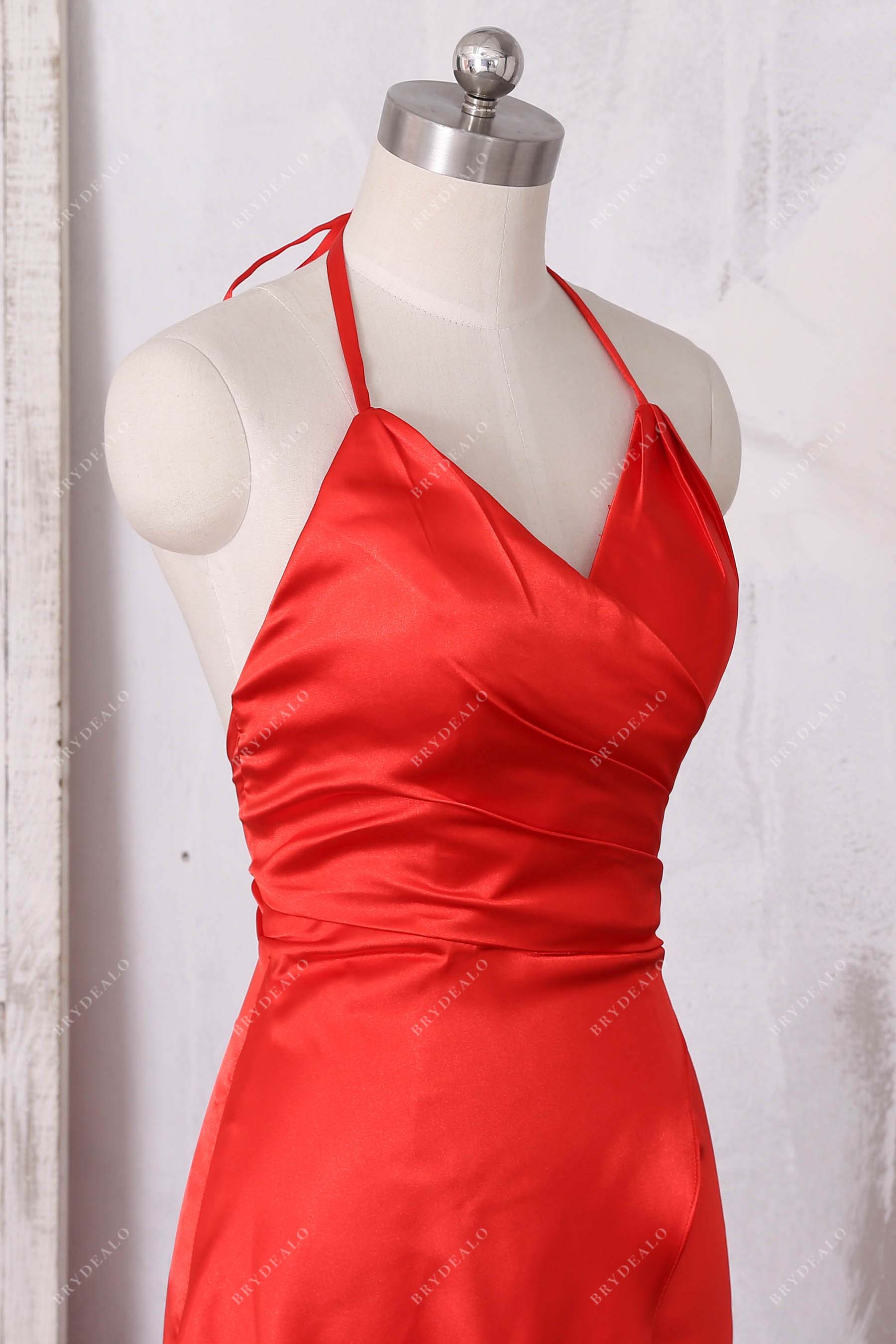 sleeveless halter neck ruched prom gown