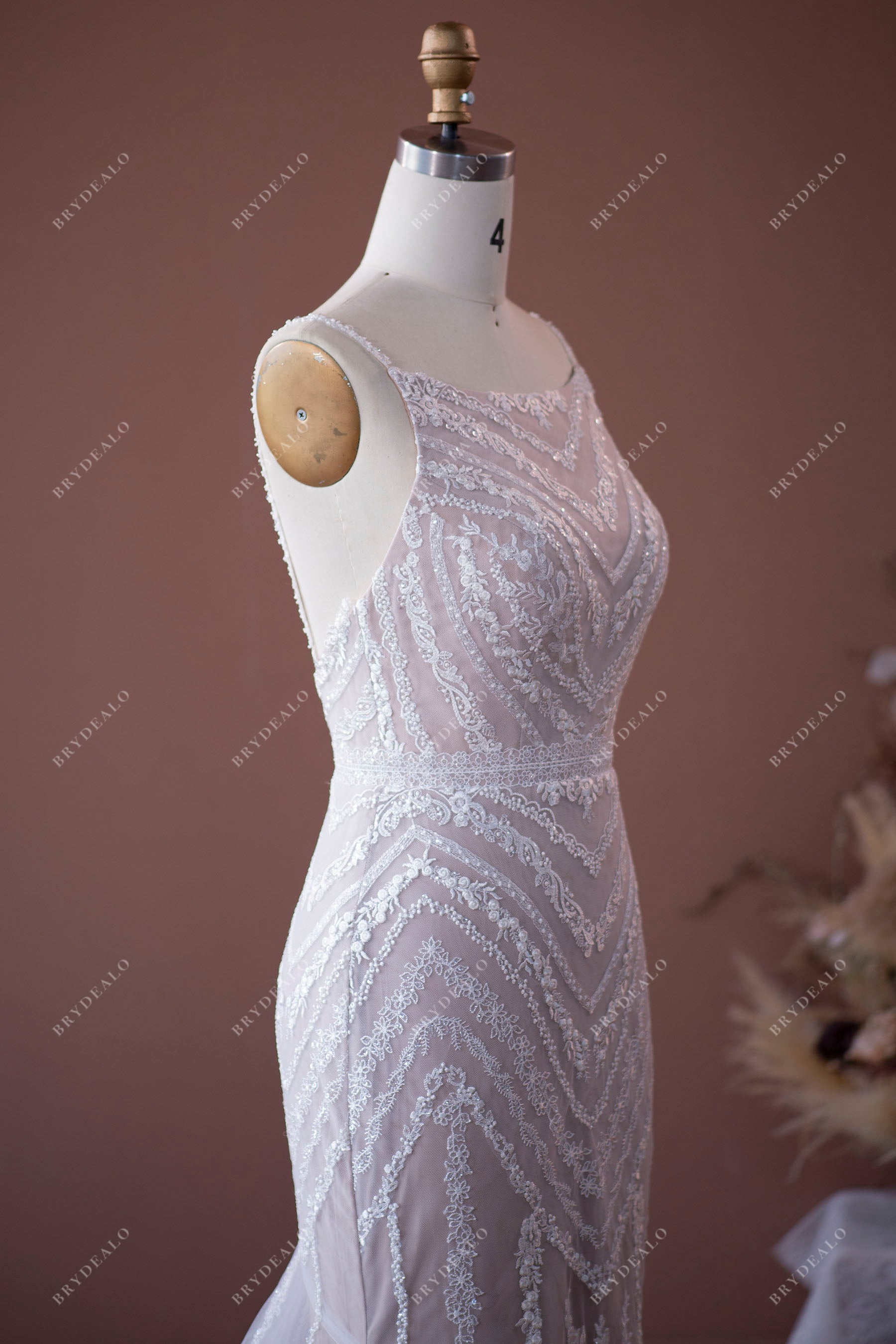 sleeveless lace spaghetti straps bridal gown