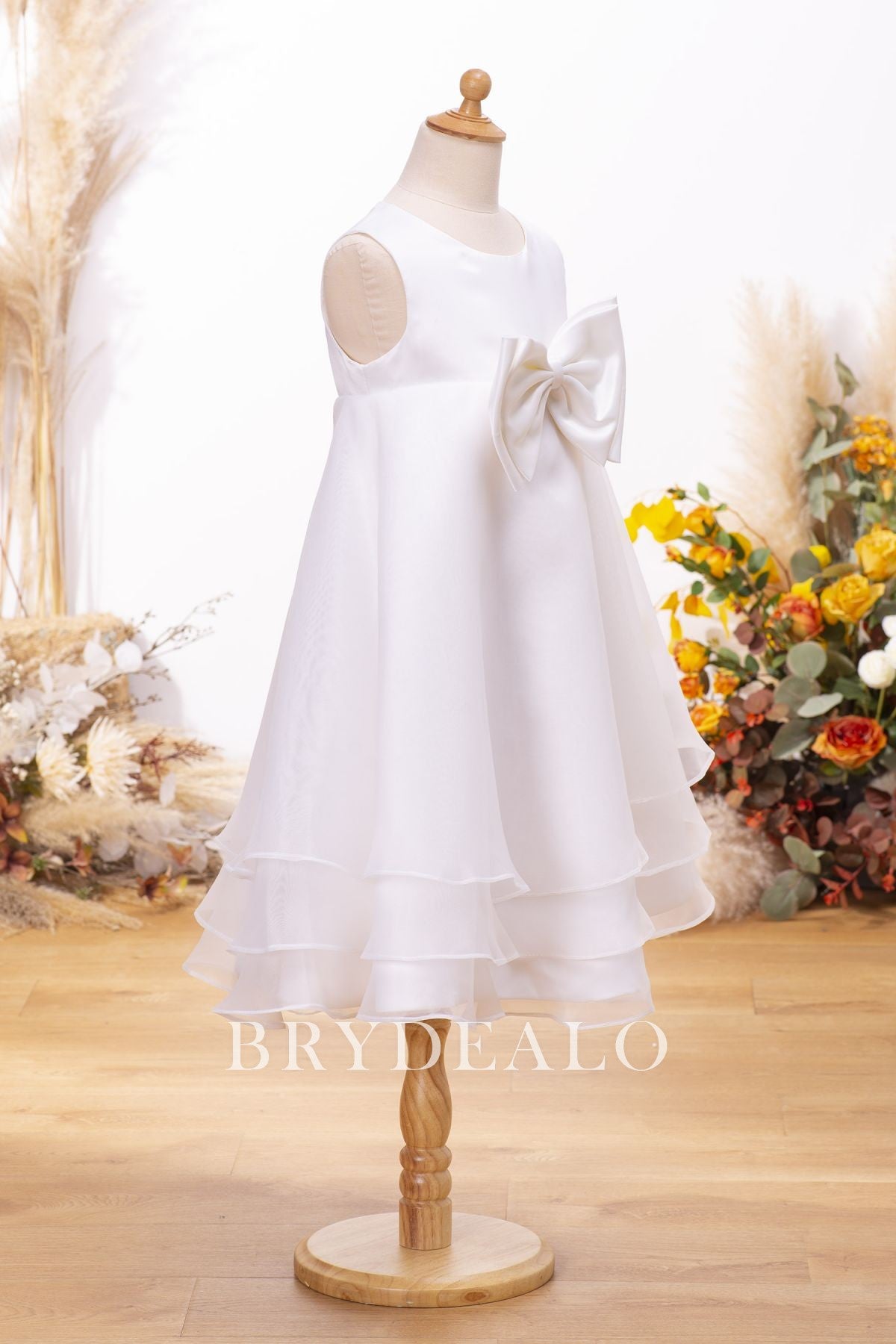 Sleeveless Organza Tea Length Flower Girl Dress