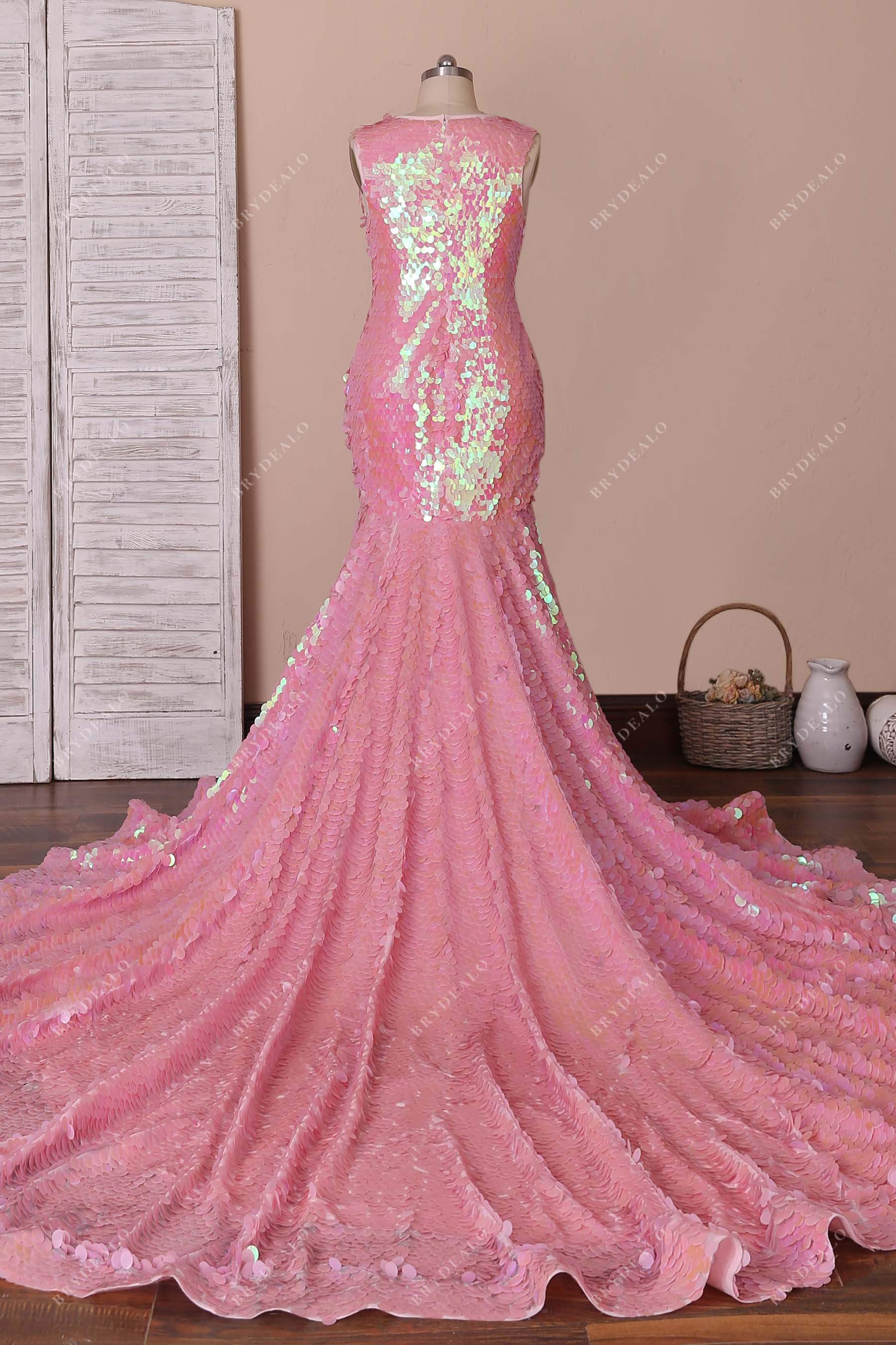 sleeveless pink chapel train sequin dress