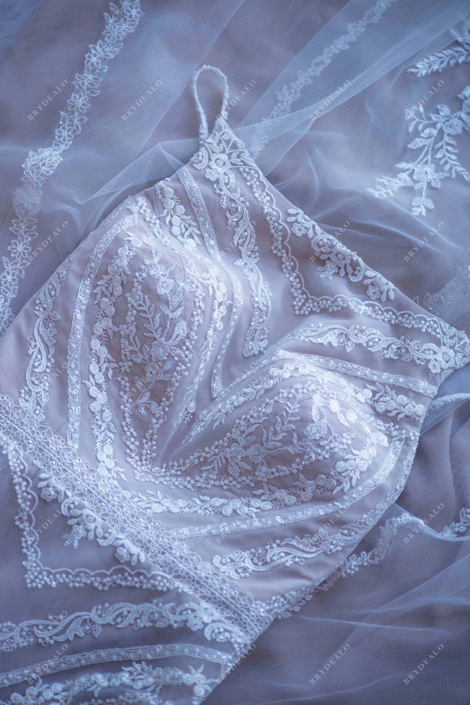 sleeveless sequin lace spaghetti straps bridal dress