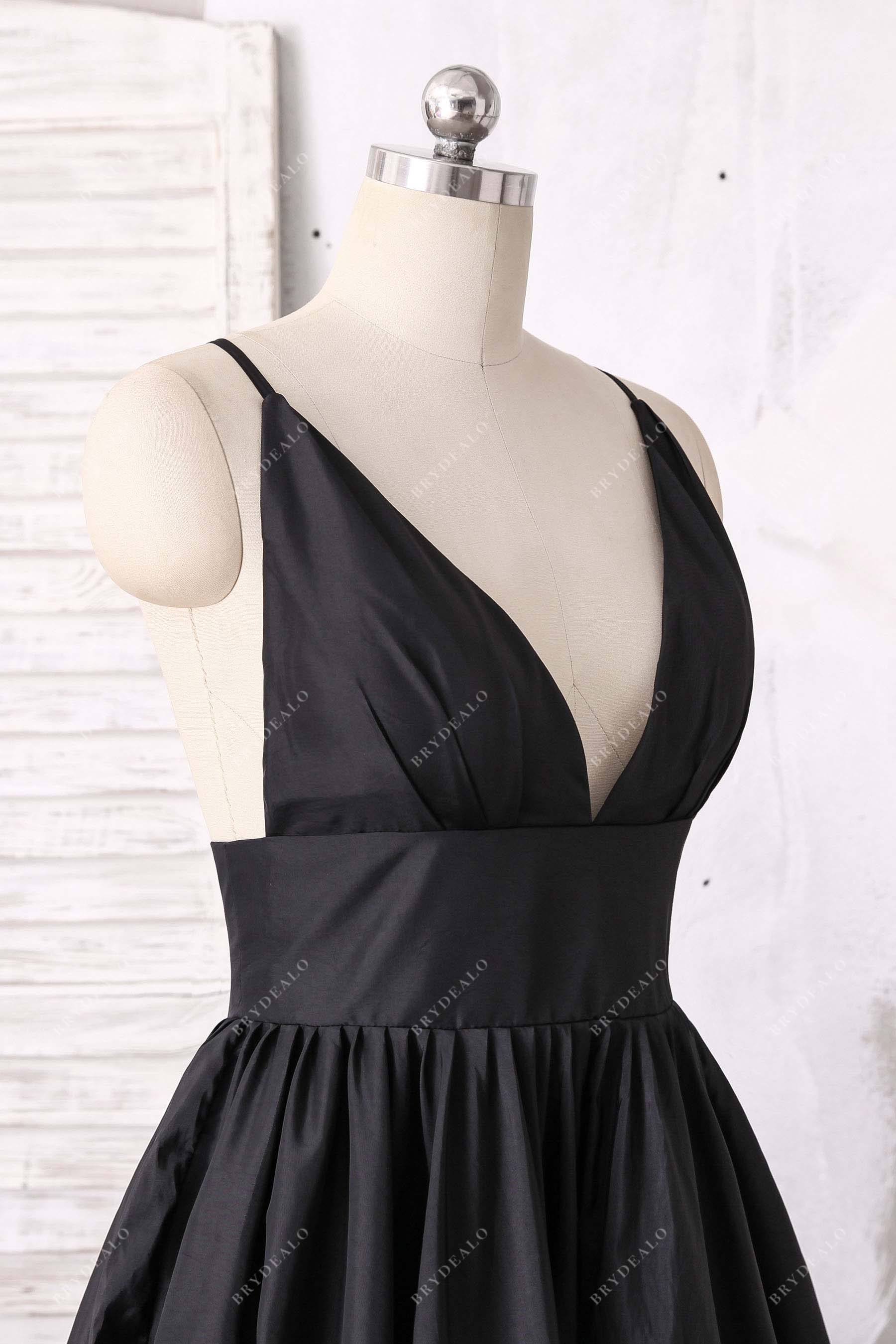 sleeveless spaghetti straps black prom dress