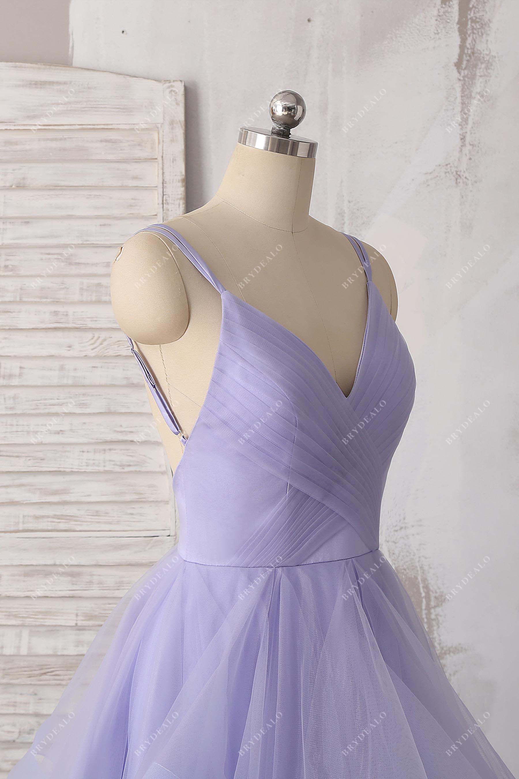 sleeveless thin straps tulle prom dress
