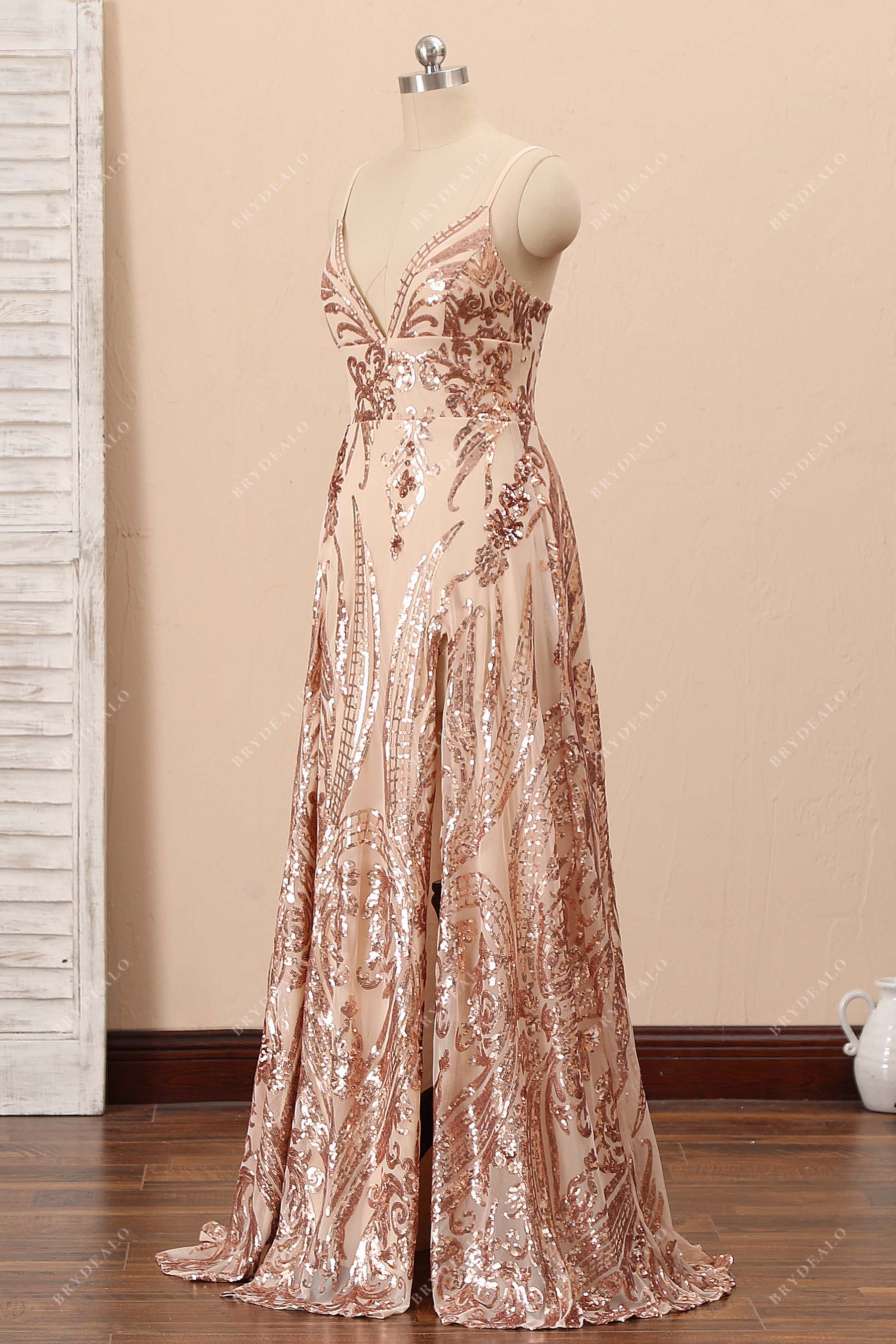 slit A-line empire waist prom dress
